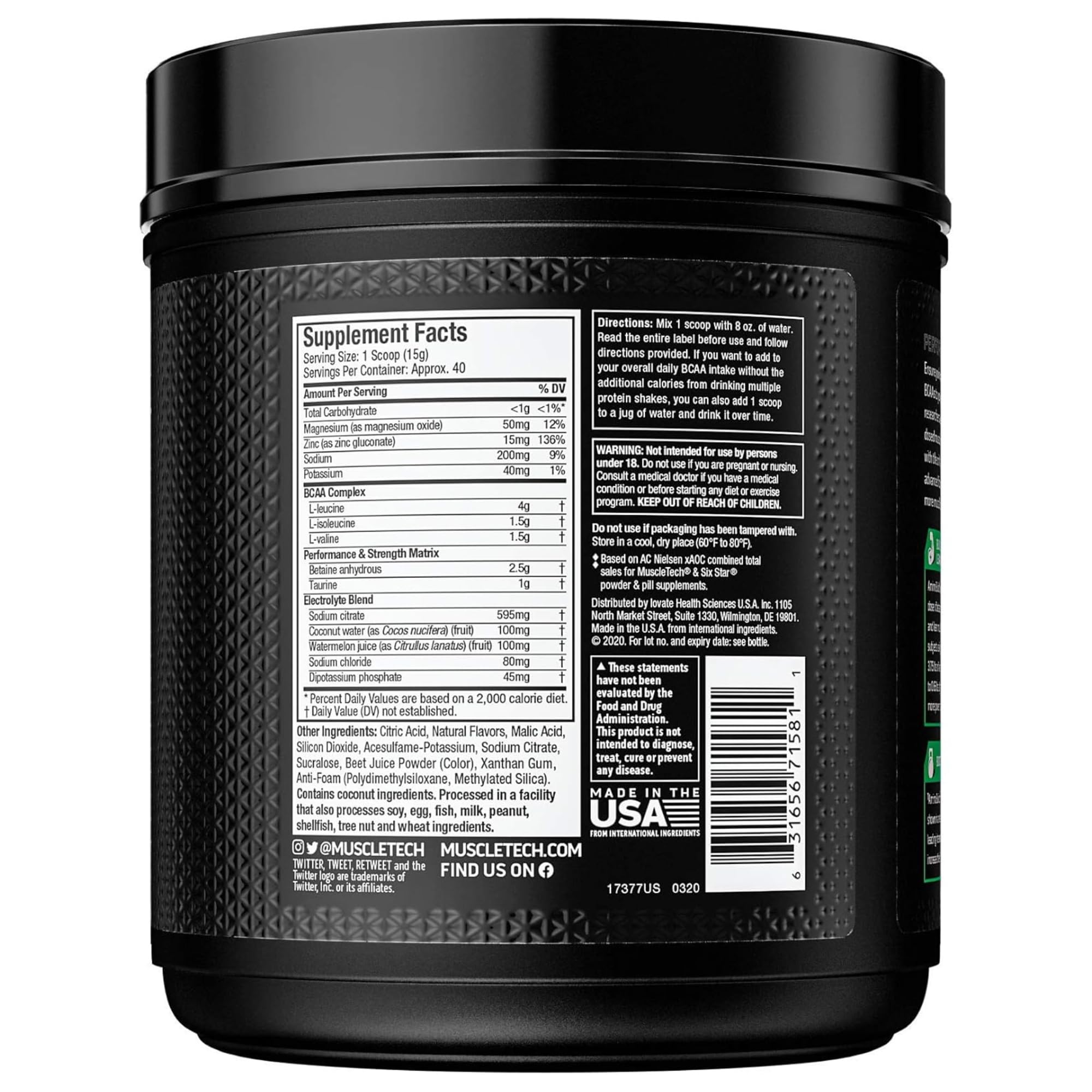 Foto 2 | Suplemento Muscletech Amino Build Bcaa 7 G + 40 Dosis De Electrolitos - Venta Internacional.