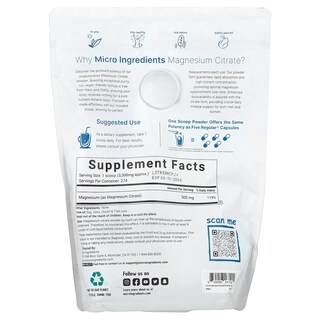 Foto 2 | Microingredientes De Citrato De Magnesio, 907 G, Polvo Sin Sabor - Venta Internacional.