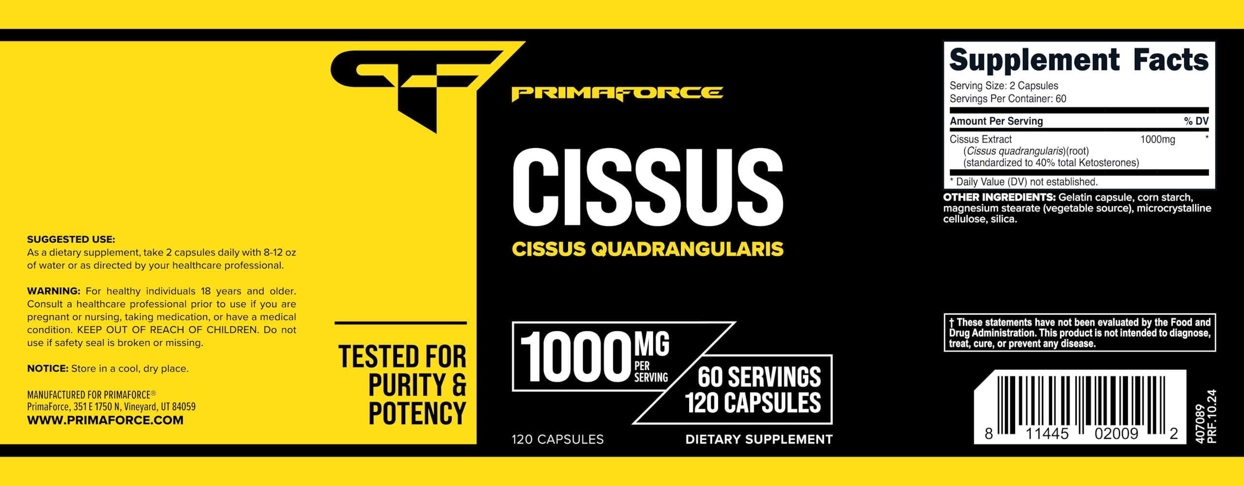 Foto 6 pulgar | Suplemento De Extracto De Cissus Quadrangularis De Primaforce 120 Cápsulas - Venta Internacional.