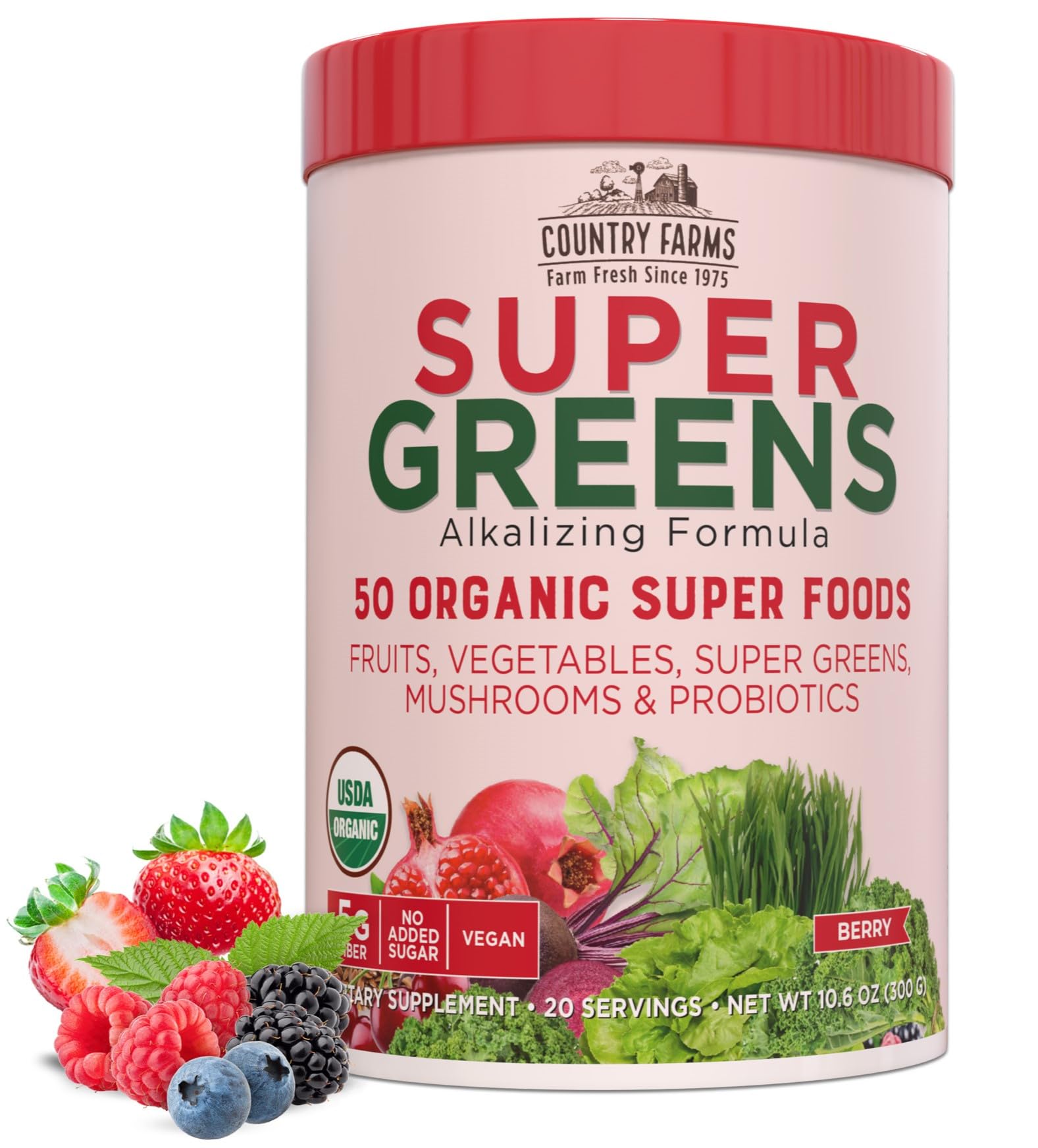 Foto 1 | Super Greens Drink Country Farms, Sabor A Bayas Orgánicas, 150 G - Venta Internacional.