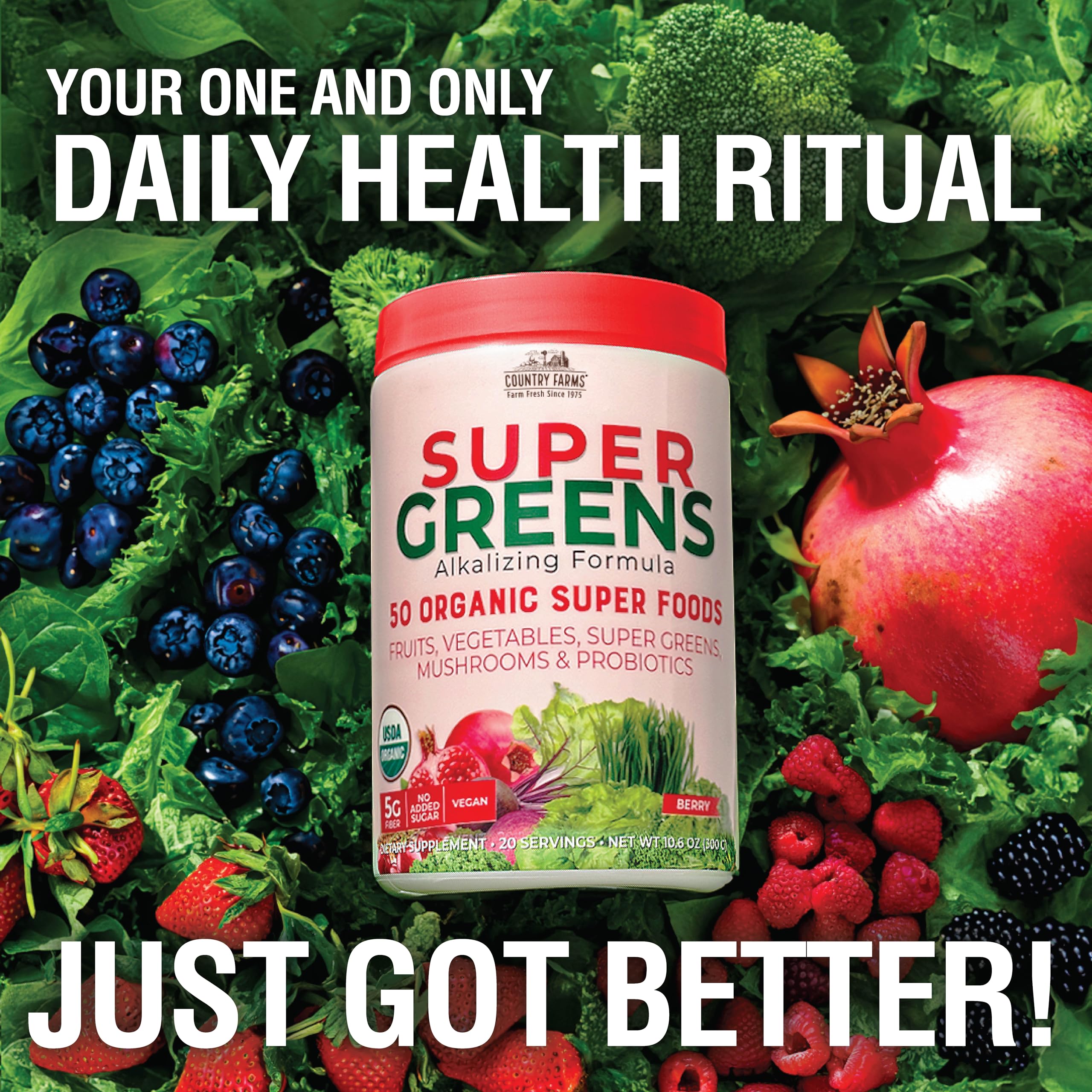Foto 5 pulgar | Super Greens Drink Country Farms, Sabor A Bayas Orgánicas, 150 G - Venta Internacional.
