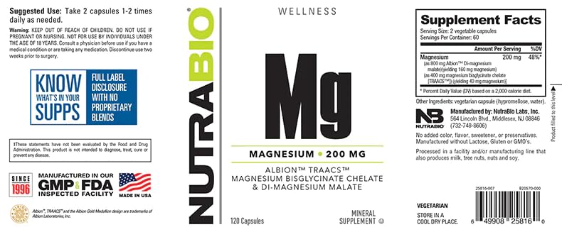 Foto 4 pulgar | Suplemento Nutrabio Glicinato De Magnesio Biglicinato 120 Cápsulas - Venta Internacional.