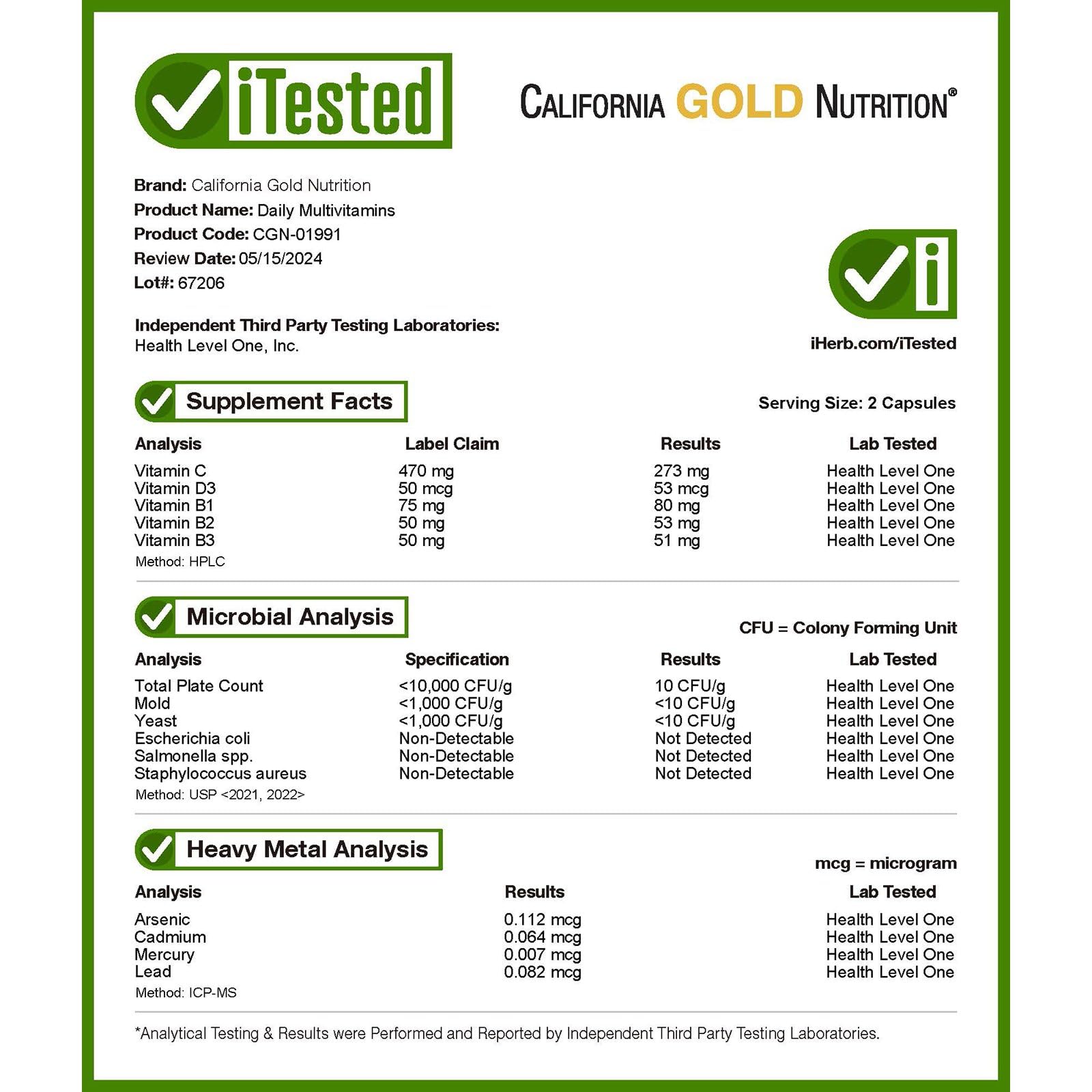 Foto 5 pulgar | Suplemento Multivitamínico California Gold Nutrition 180 Cápsulas - Venta Internacional