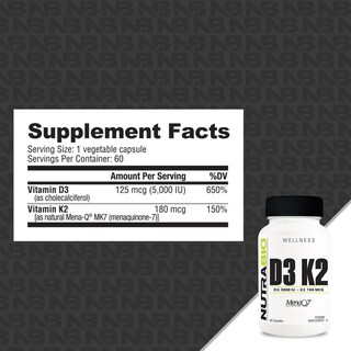 Foto 2 | Suplemento Nutrabio de Vitamina D3 K2 5000 Ui 180 Mcg 60 Cápsulas - Venta Internacional