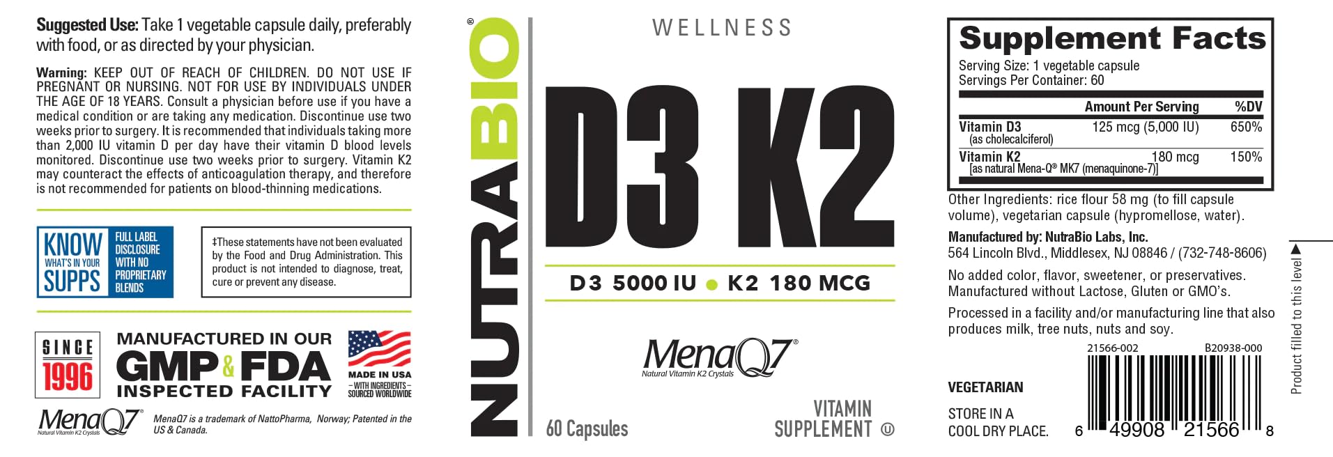 Foto 6 pulgar | Suplemento Nutrabio de Vitamina D3 K2 5000 Ui 180 Mcg 60 Cápsulas - Venta Internacional