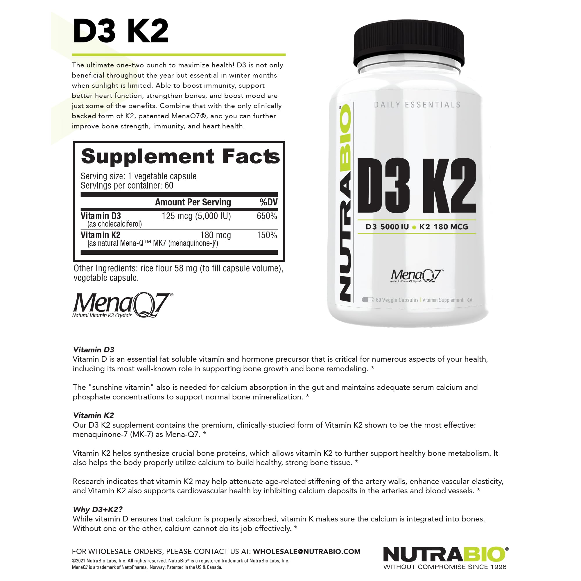 Foto 8 pulgar | Suplemento Nutrabio de Vitamina D3 K2 5000 Ui 180 Mcg 60 Cápsulas - Venta Internacional