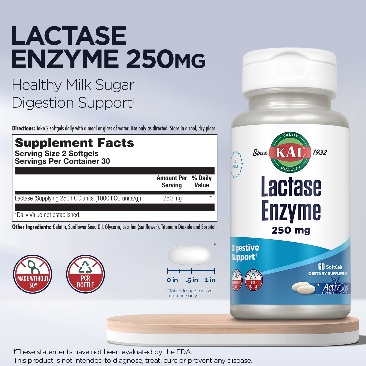 Foto 4 pulgar | Enzima Lactasa Kal 250 mg 60 Cápsulas Blandas - Venta Internacional