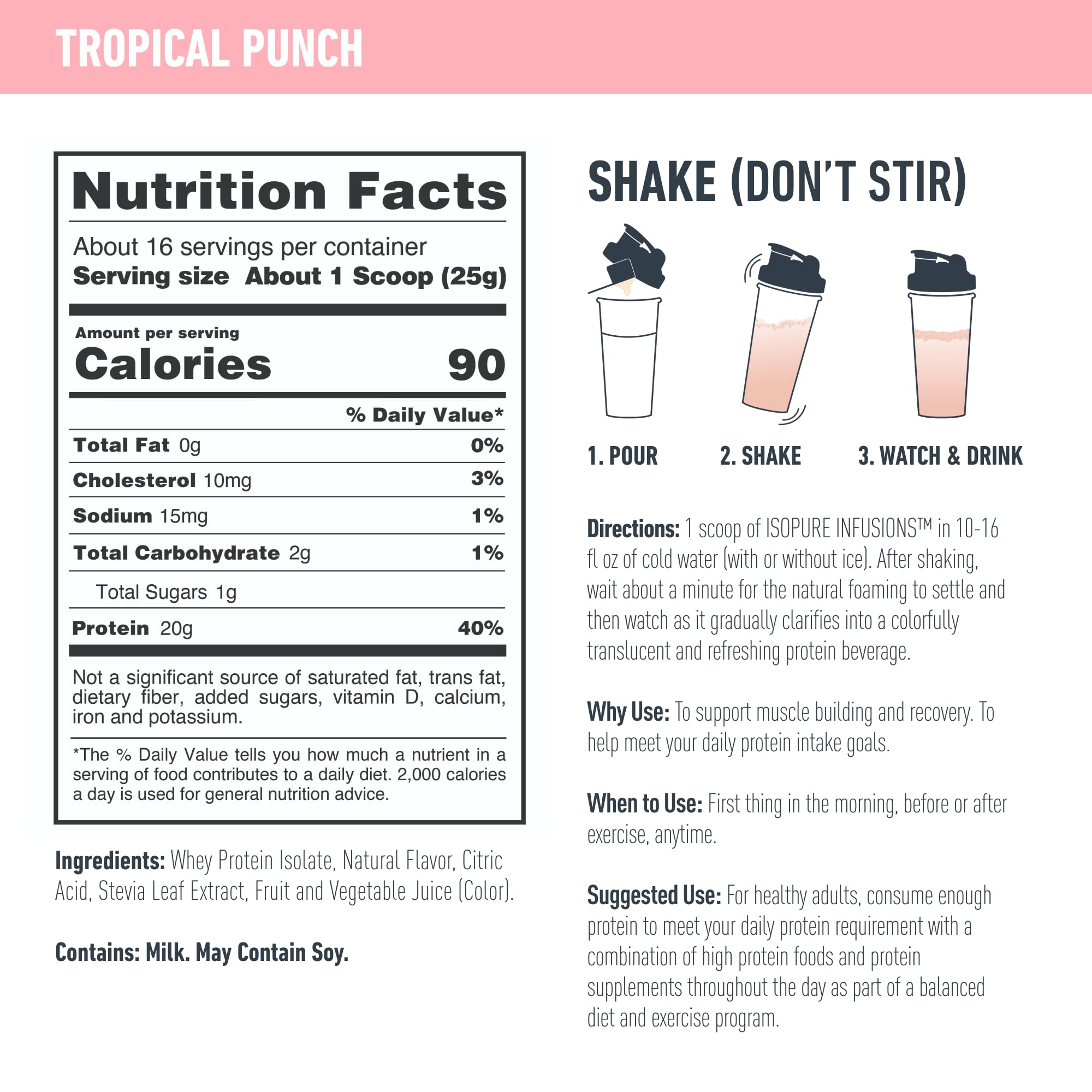 Foto 4 pulgar | Proteína en Polvo Isopure Clear Whey Isolate Tropical Punch - Venta Internacional
