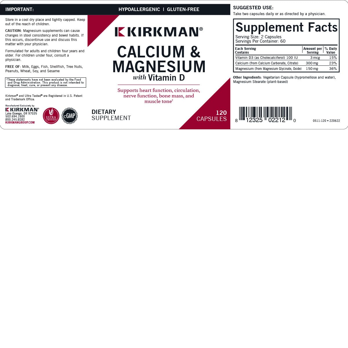 Foto 4 pulgar | Calcio y Magnesio Kirkman 120 Cápsulas-Venta Internacional