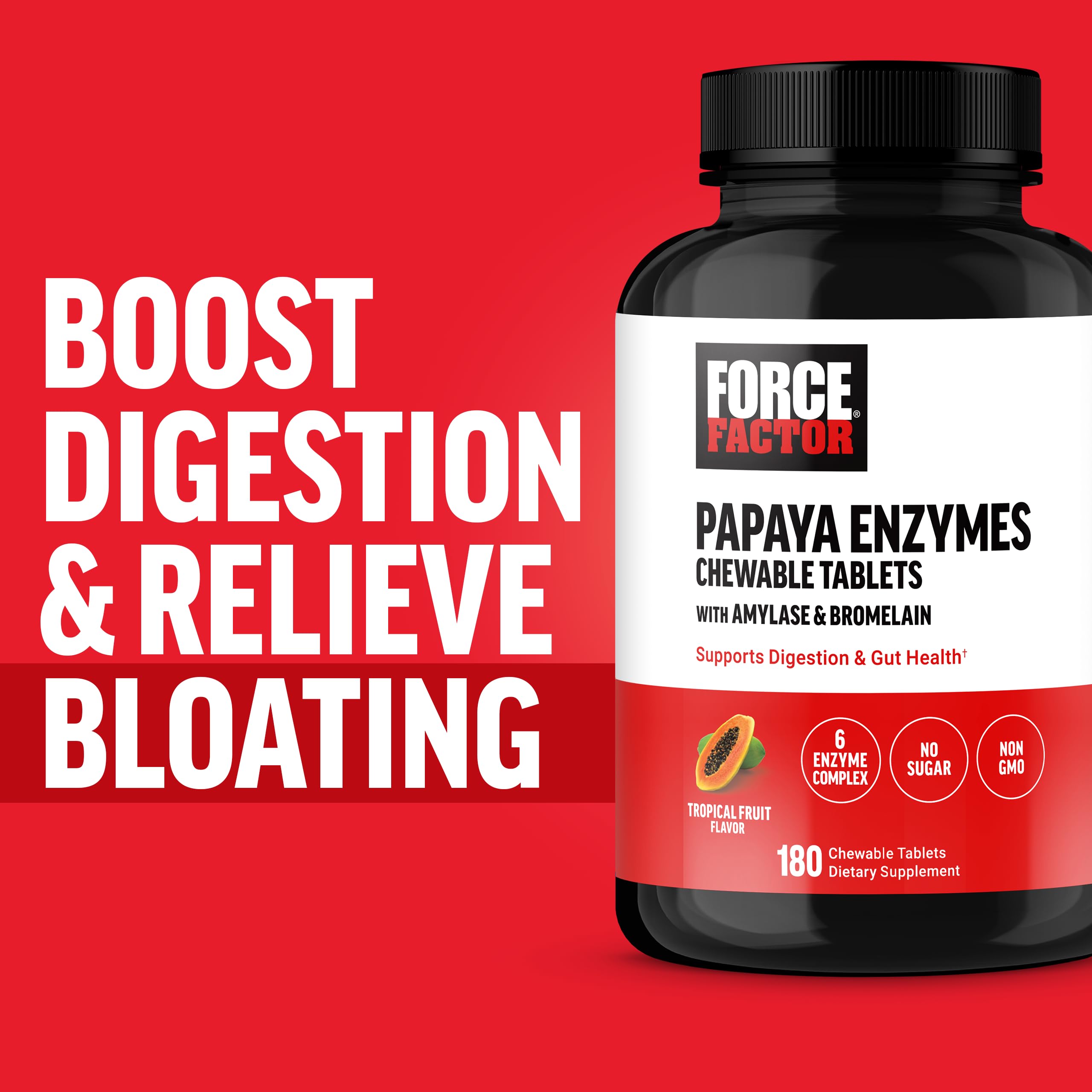 Foto 3 pulgar | Suplemento Para La Digestión Force Factor Papaya Enzymes 180 Comprimidos - Venta Internacional.