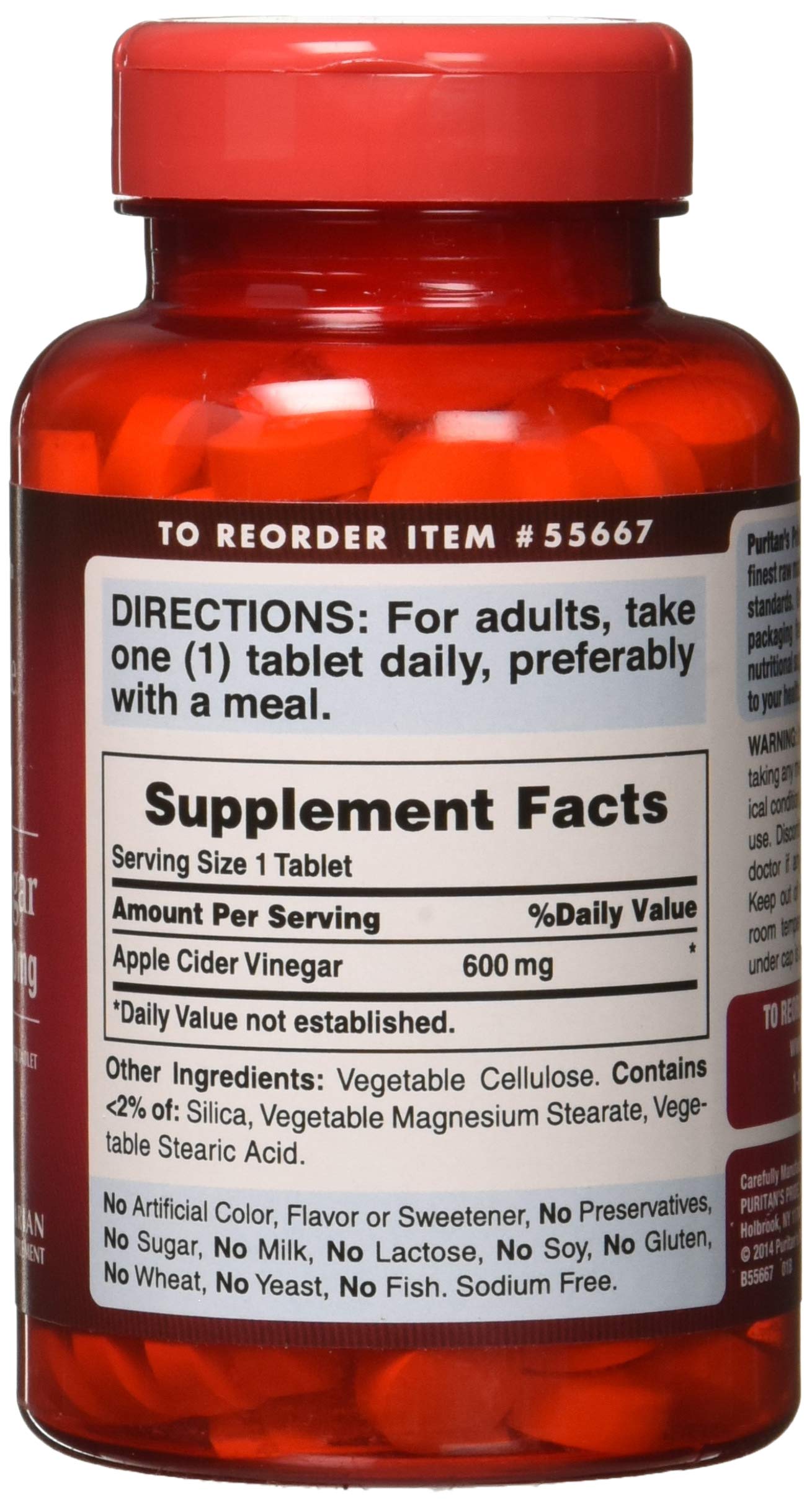 Foto 4 pulgar | Suplemento De Vinagre De Sidra De Manzana Puritan's Pride, 600 Mg, 200 Tabletas - Venta Internacional.