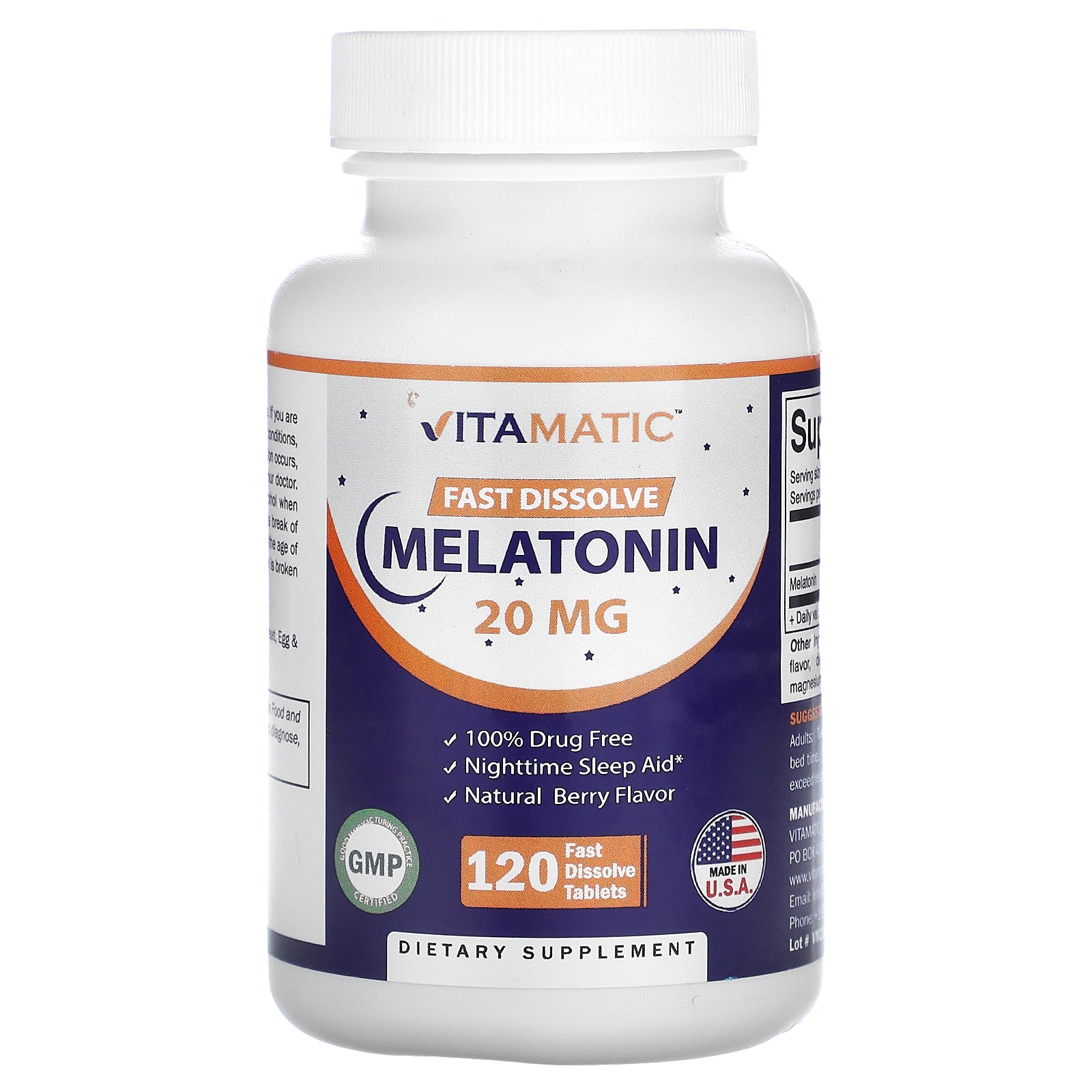 Foto 2 pulgar | Suplemento Vitamínico de Melatonina 20 mg 120 Tabletas de Rápida Disolución - Venta Internacional