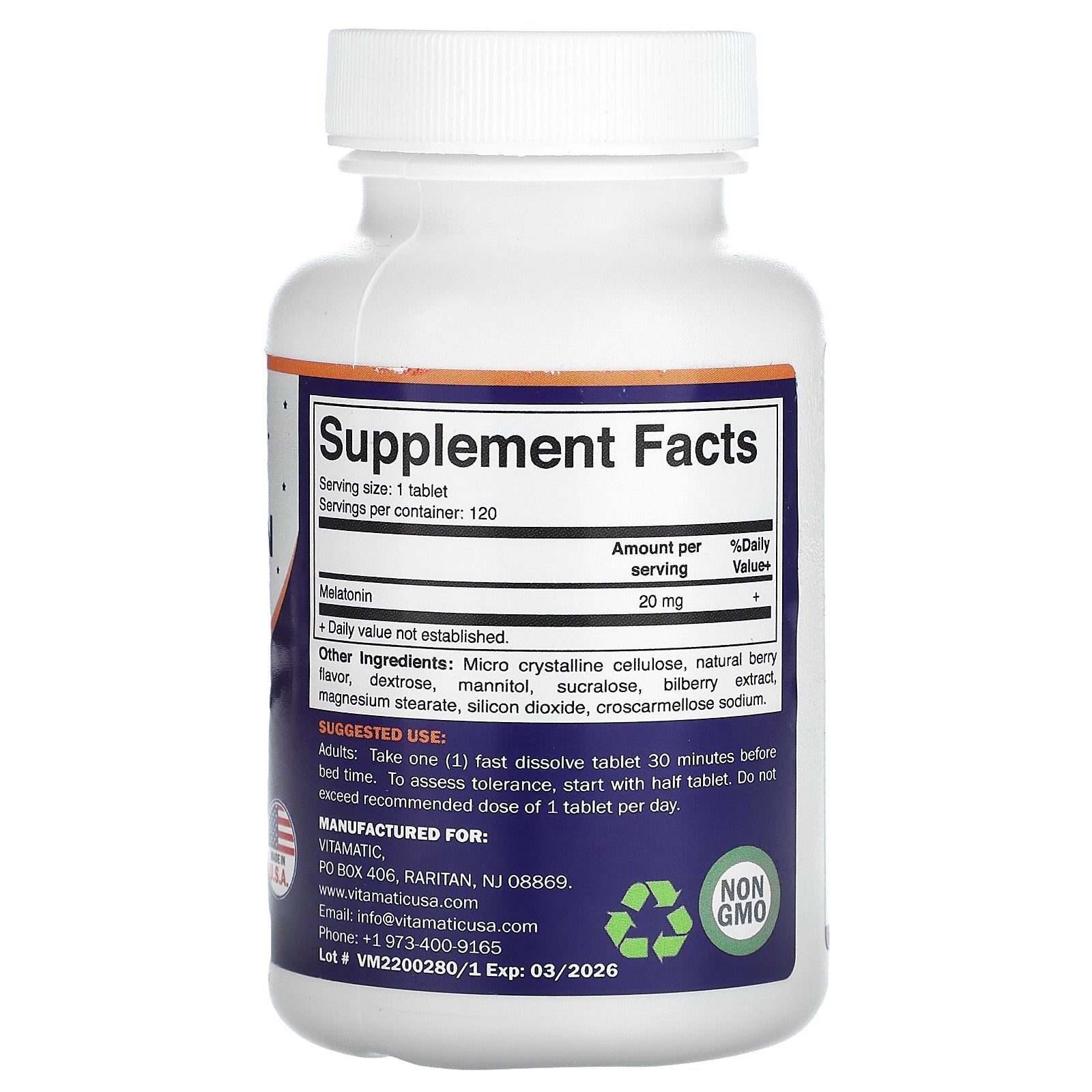 Foto 3 pulgar | Suplemento Vitamínico de Melatonina 20 mg 120 Tabletas de Rápida Disolución - Venta Internacional