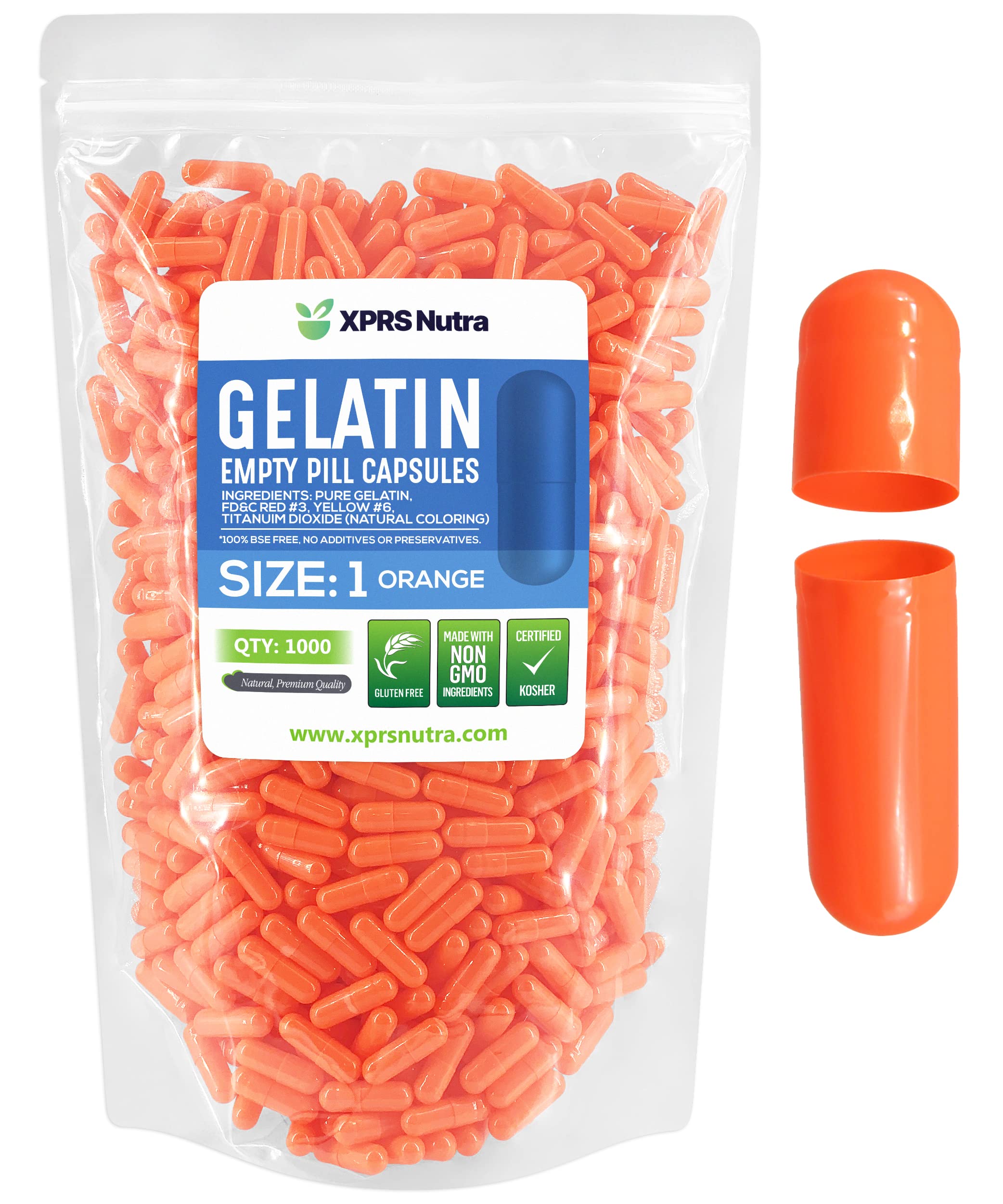 Foto 2 pulgar | Cápsulas Vacías Xprs Nutra, Tamaño 1, 1000 Unidades, Gelatina Naranja - Venta Internacional.