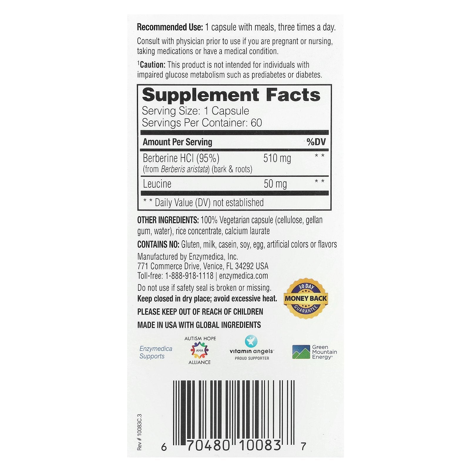 Foto 3 pulgar | Suplemento Enzymedica Berberine 60 Cápsulas - Venta Internacional