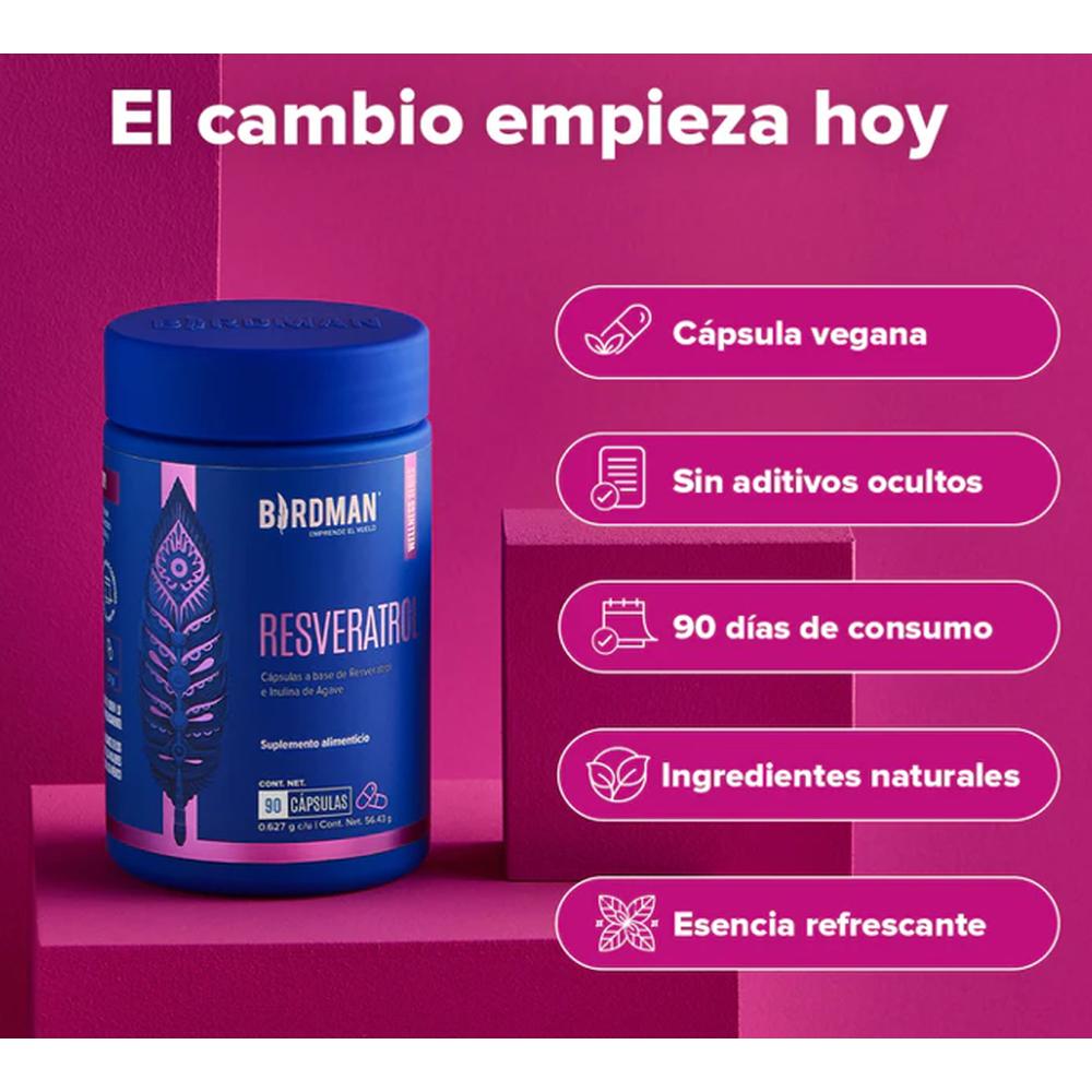 Foto 5 pulgar | Resveratrol E Inulina De Agave 90 Capsulas Birdman