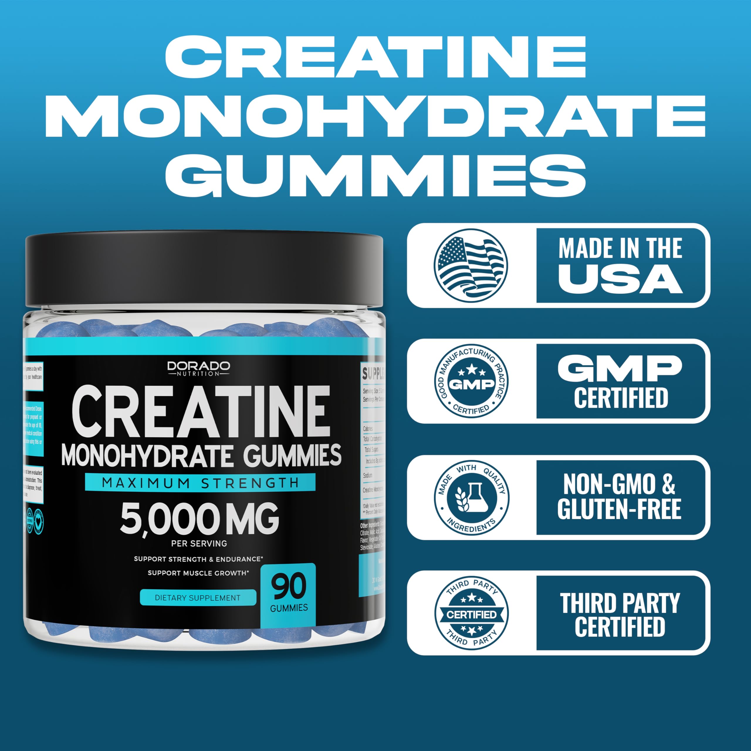 Foto 8 pulgar | Gomitas De Monohidrato De Creatina Supplement Dorado Nutrition - Venta Internacional.