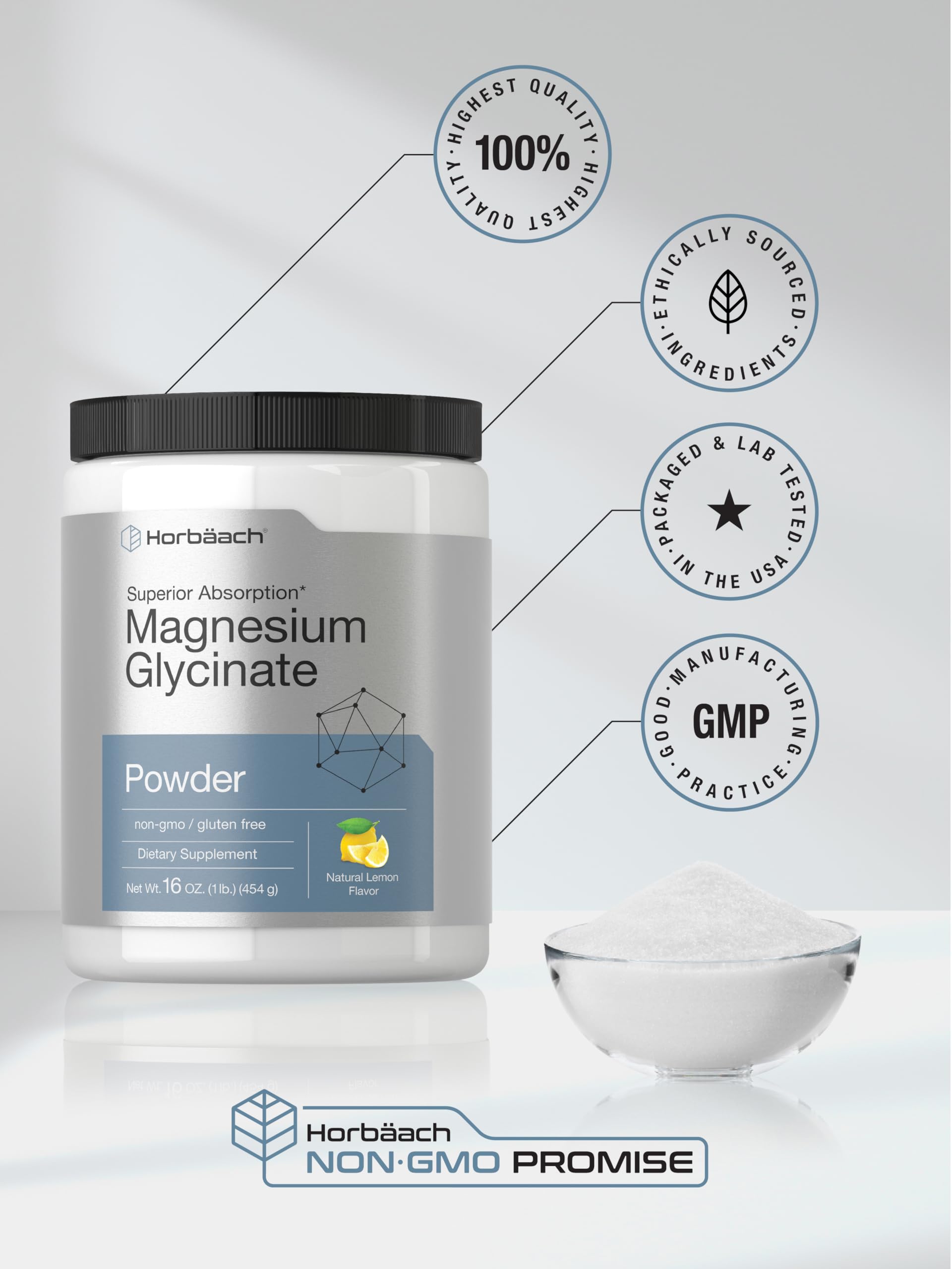 Foto 6 | Glicinato De Magnesio En Polvo Horbaach 454 G Con Sabor A Limón - Venta Internacional.