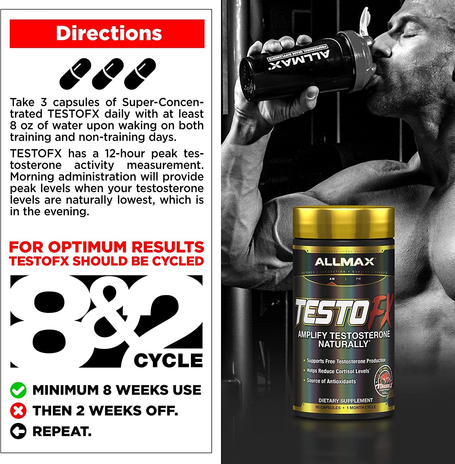 Foto 5 pulgar | Suplemento Allmax Nutrition Testofx Male Support 90 Cápsulas - Venta Internacional.