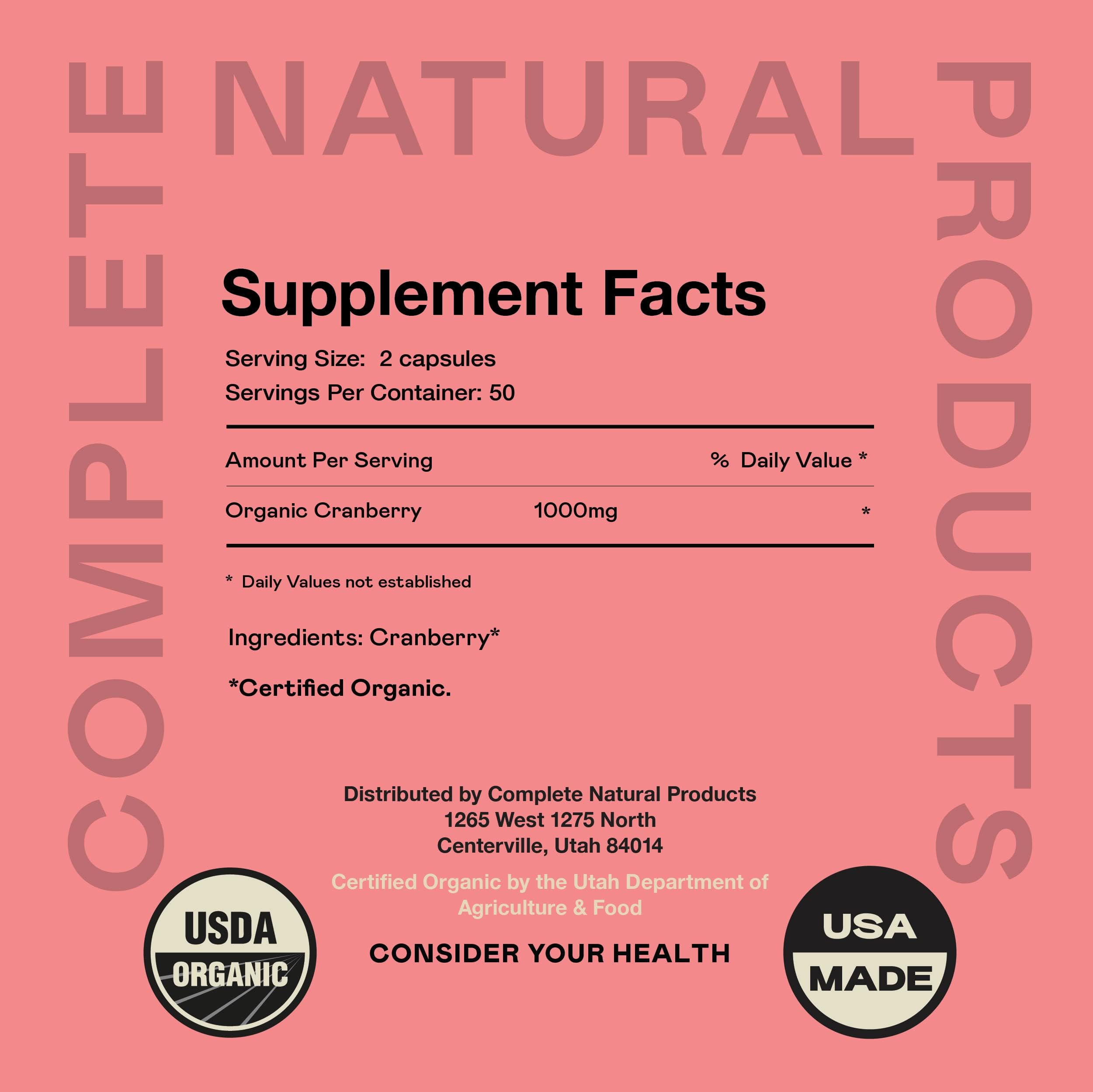 Foto 3 pulgar | Suplemento Complete Natural Products De Arándano Orgánico, 100 Cápsulas, 475 Mg - Venta Internacional.