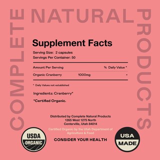 Foto 2 | Suplemento Complete Natural Products De Arándano Orgánico, 100 Cápsulas, 475 Mg - Venta Internacional.
