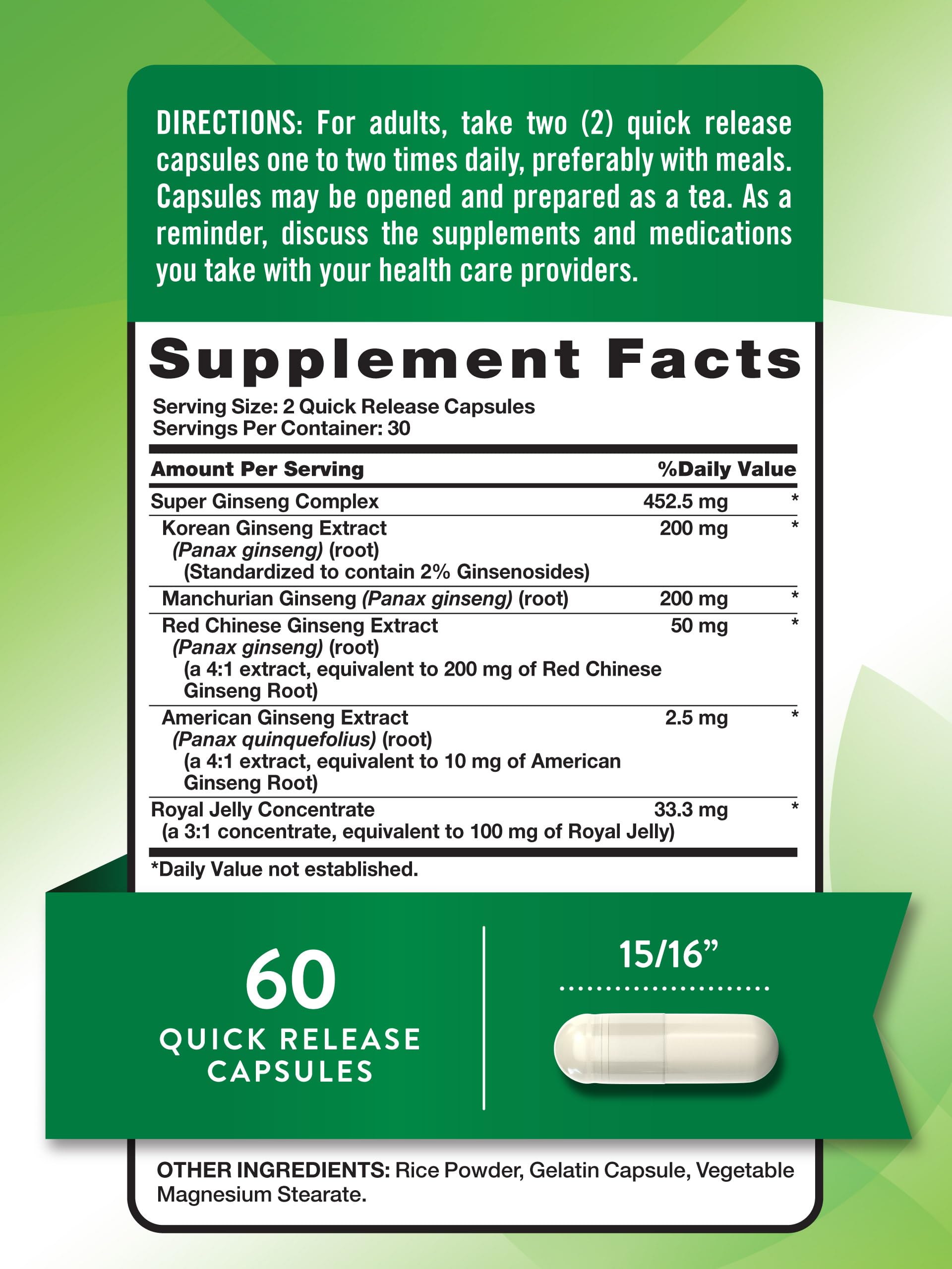 Foto 3 pulgar | Suplemento Nature's Truth Super Ginseng Complex 60 Cápsulas - Venta Internacional.
