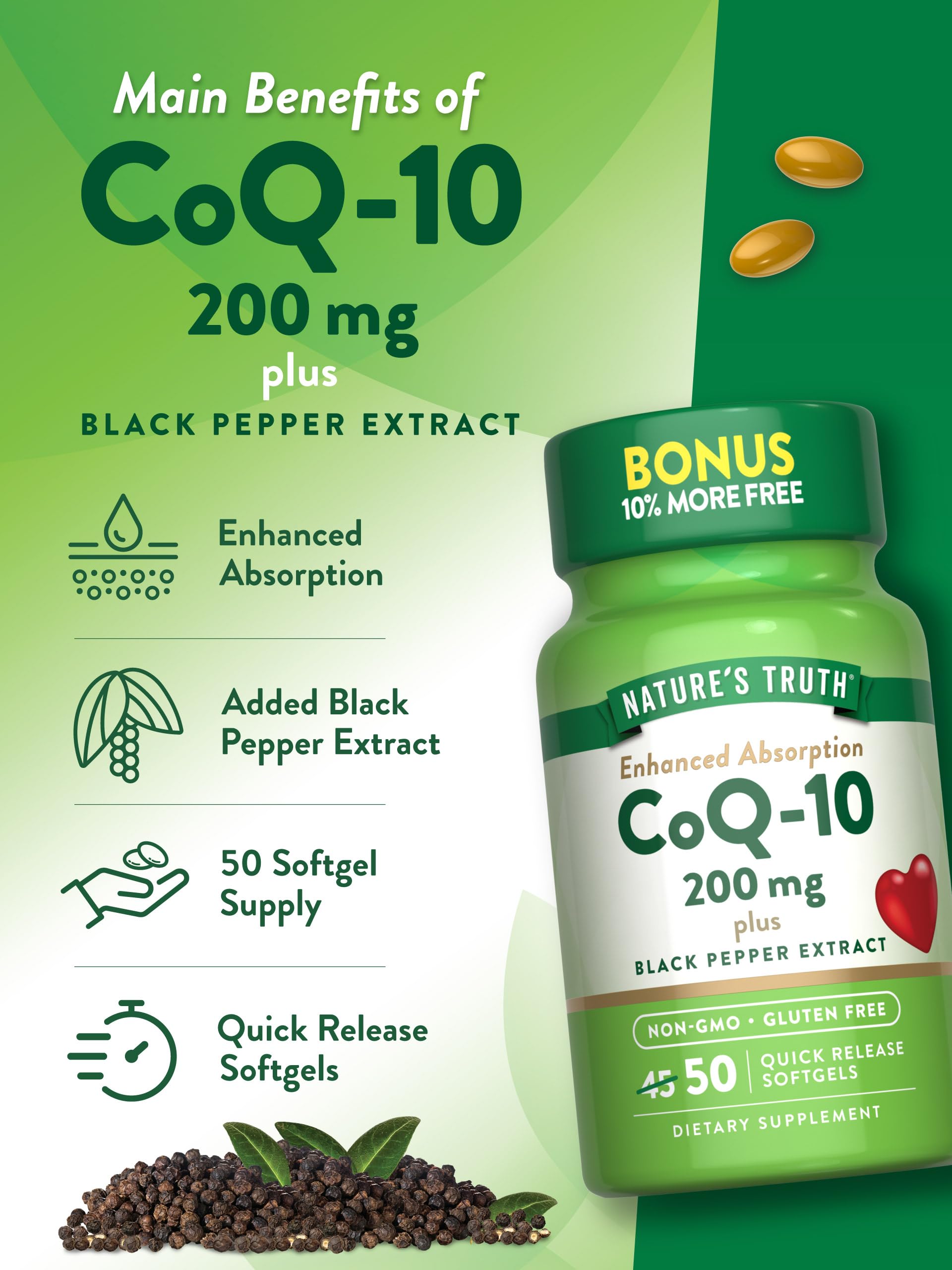 Foto 6 pulgar | Suplemento Nature's Truth Coq10, 200 Mg, Cápsulas Blandas, 50 Unidades - Venta Internacional.