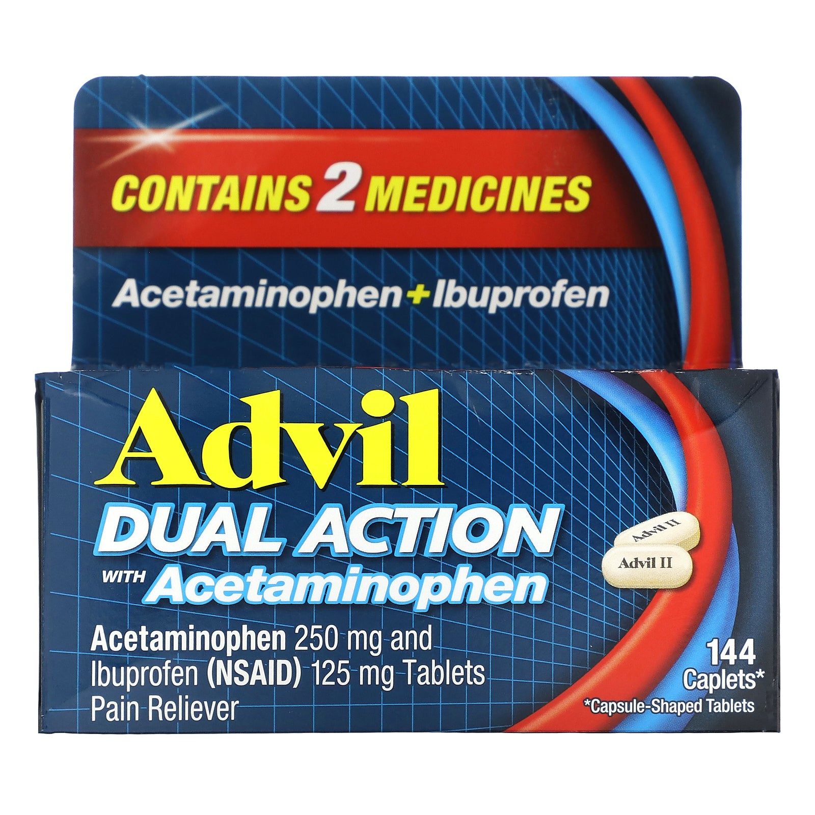 Foto 2 pulgar | Medicine Advil Dual Action Con Acetaminofén 144 Comprimidos - Venta Internacional.