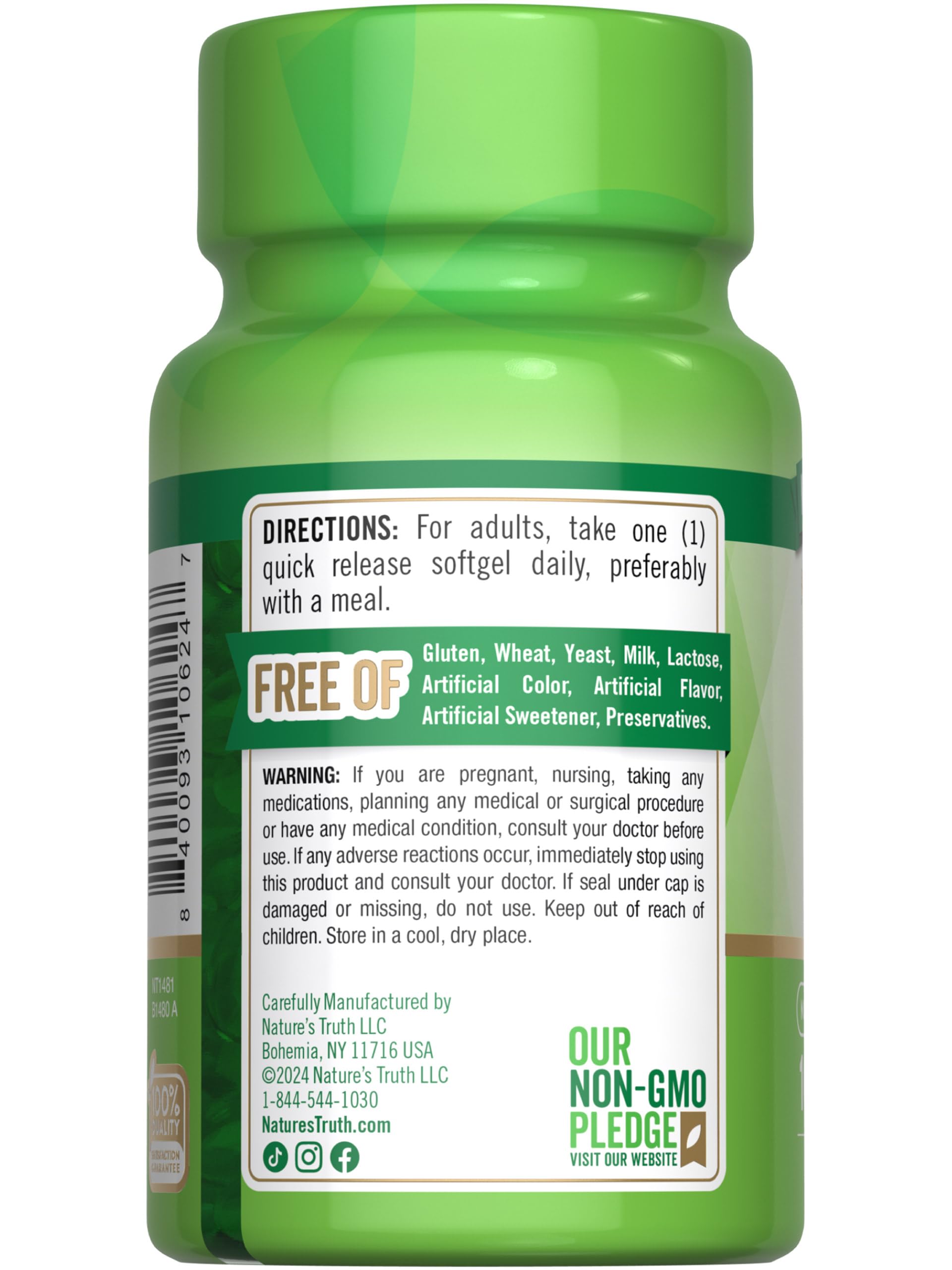 Foto 7 | Suplemento De Vitamina E De Nature's Truth, 400 Ui, Cápsulas Blandas, 100 Unidades - Venta Internacional.