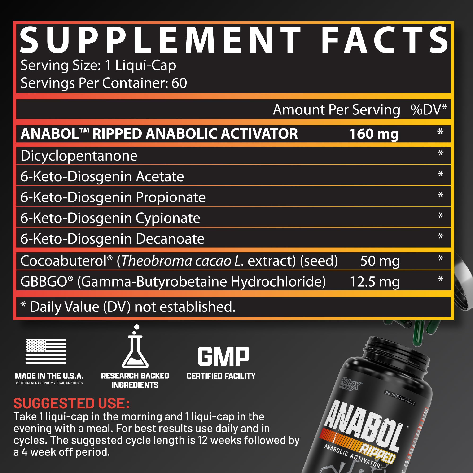 Foto 4 pulgar | Suplemento Nutrex Research Anabol Ripped Para Hombres (60 Unidades) - Venta Internacional.