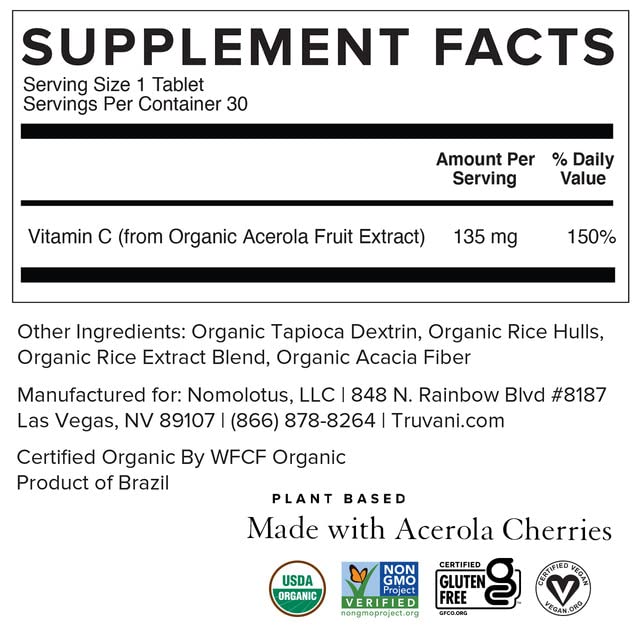 Foto 4 pulgar | Suplemento Truvani De Vitamina C Orgánica, 30 Porciones - Venta Internacional.