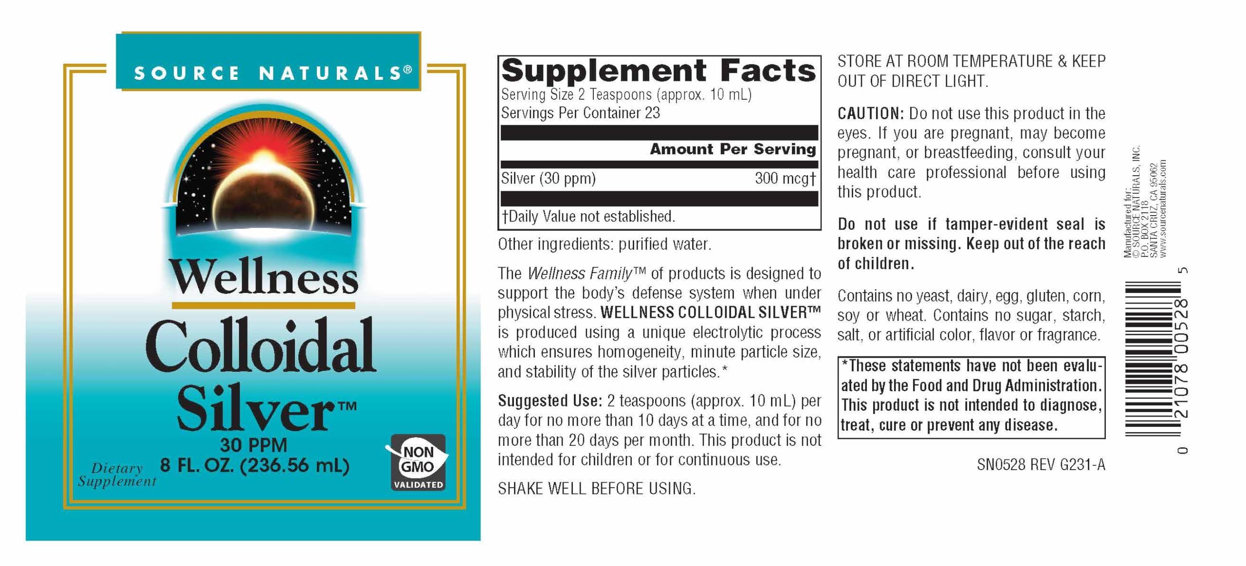 Foto 5 pulgar | Plata Coloidal Source Naturals Wellness 30 Ppm 240 Ml - Venta Internacional.