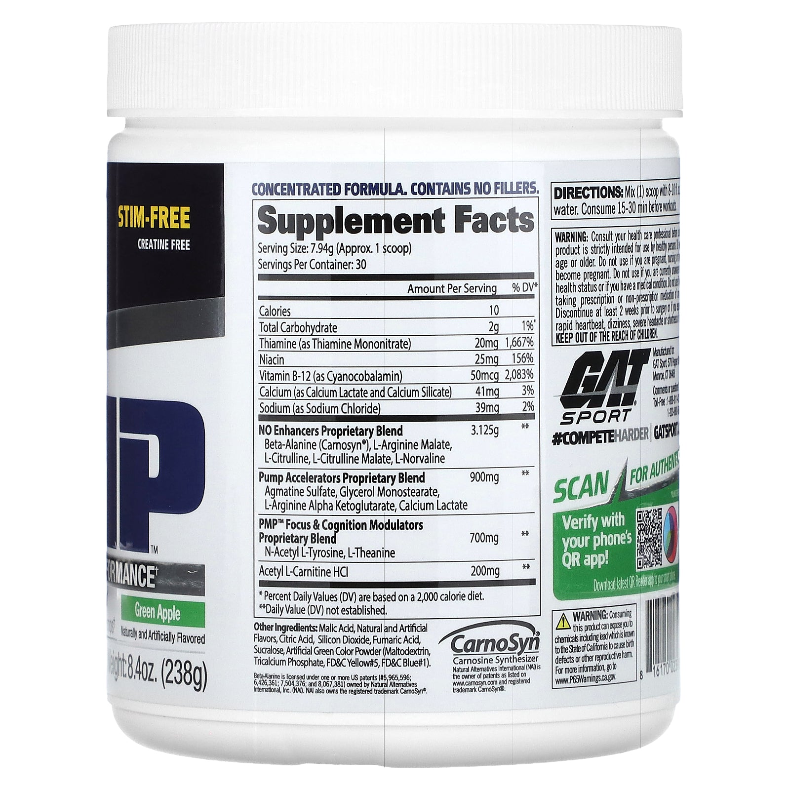 Foto 3 pulgar | Suplemento Gat Stm-free Pmp Peak Muscle Performance 250 Ml - Venta Internacional.