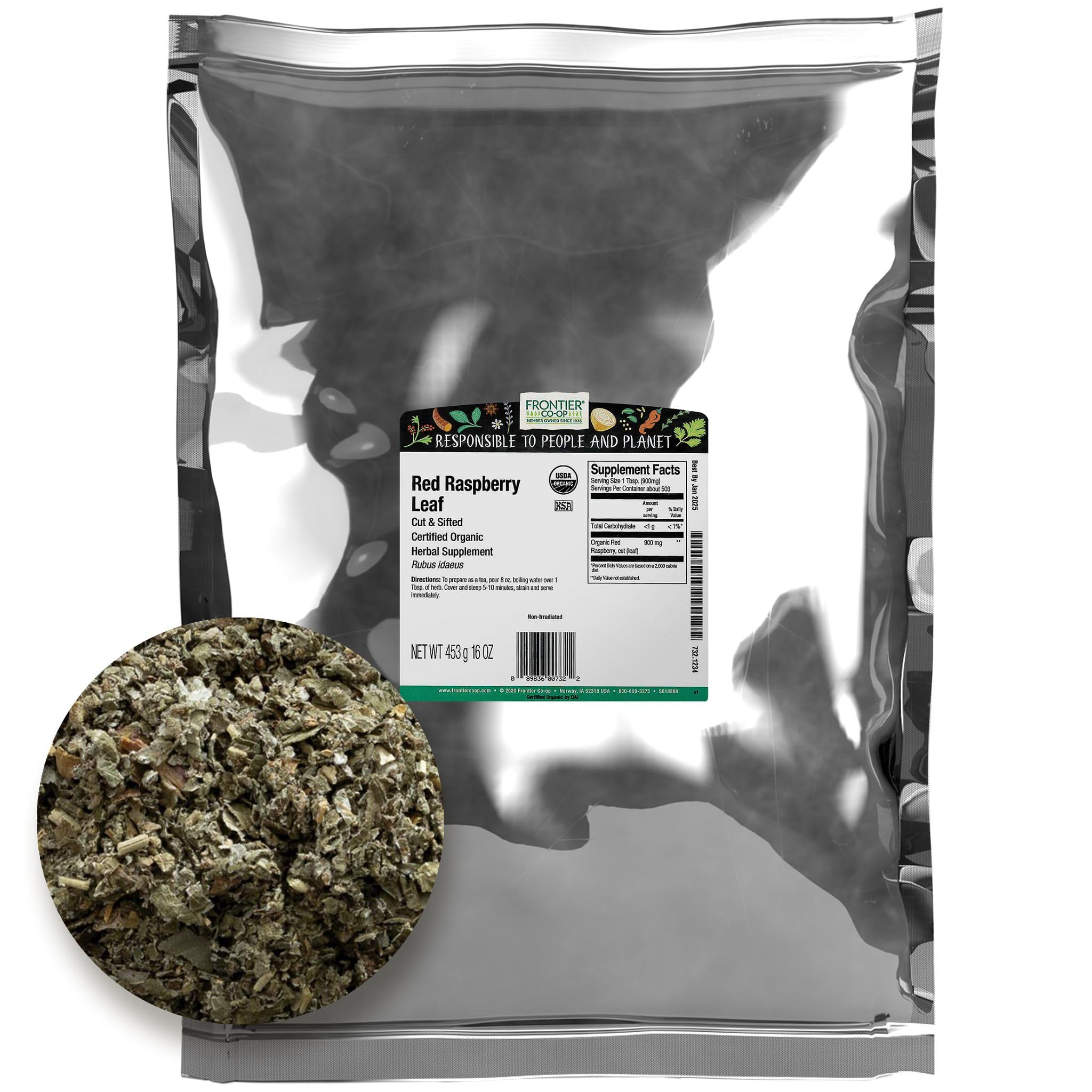 Foto 2 pulgar | Suplemento Herbal Frontier Organic Red Raspberry Leaf 454 G - Venta Internacional.