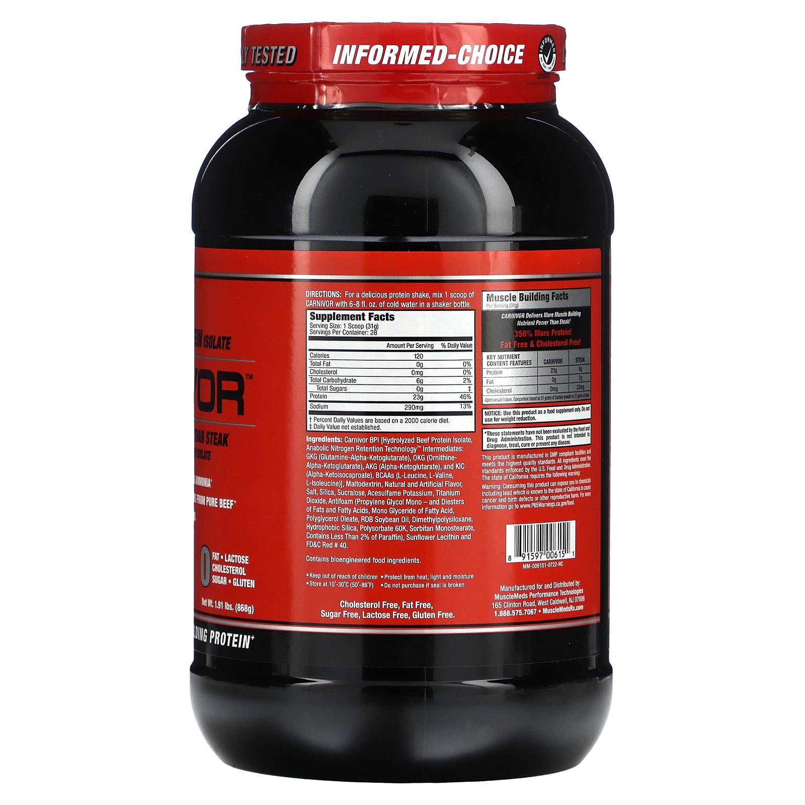 Foto 3 pulgar | Suplemento Musclemeds Carnivor Bioengineered Bee Protein 868g - Venta Internacional.