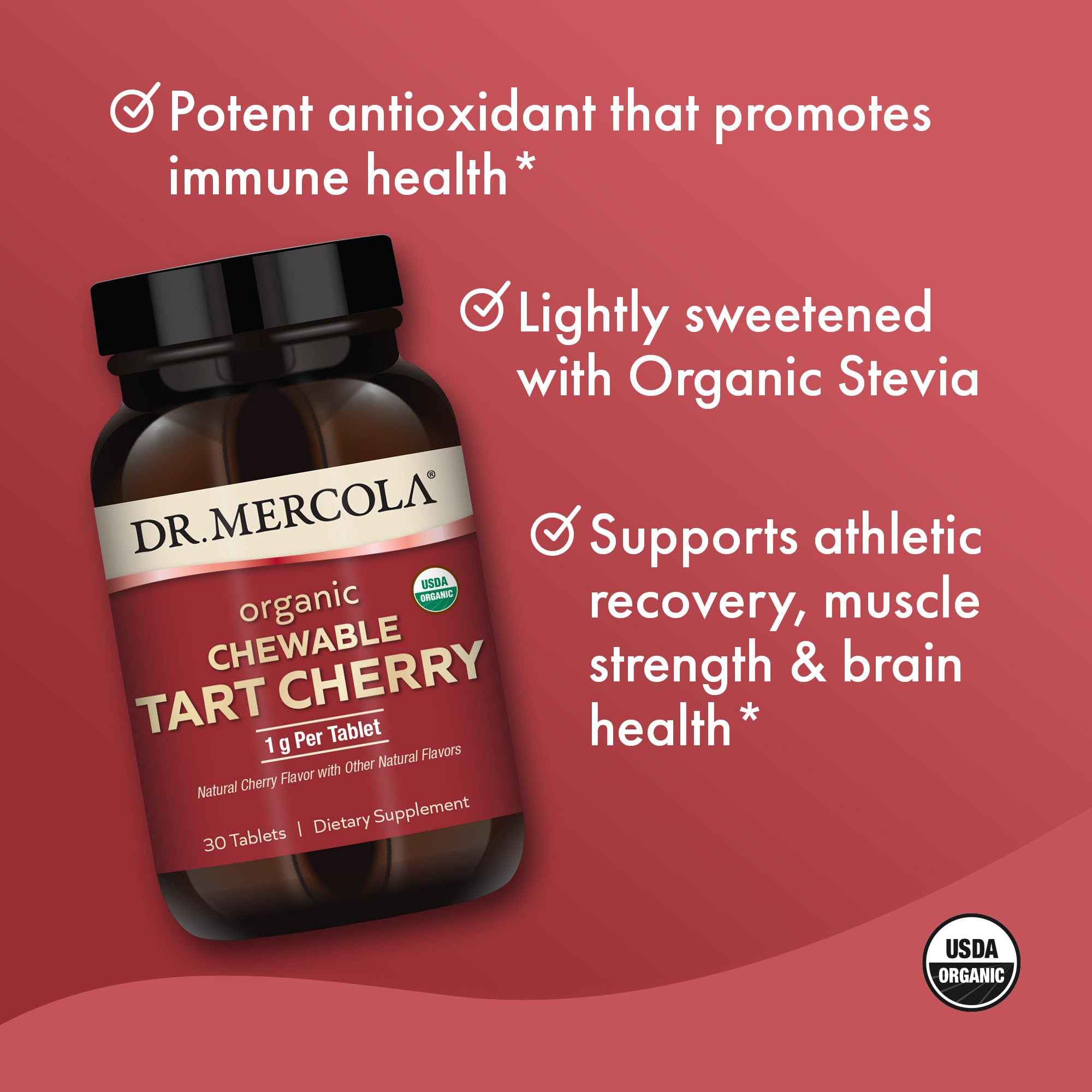 Foto 4 | Suplemento Dr. Mercola Tarta Orgánica Masticable De Cereza 30 Cápsulas - Venta Internacional.