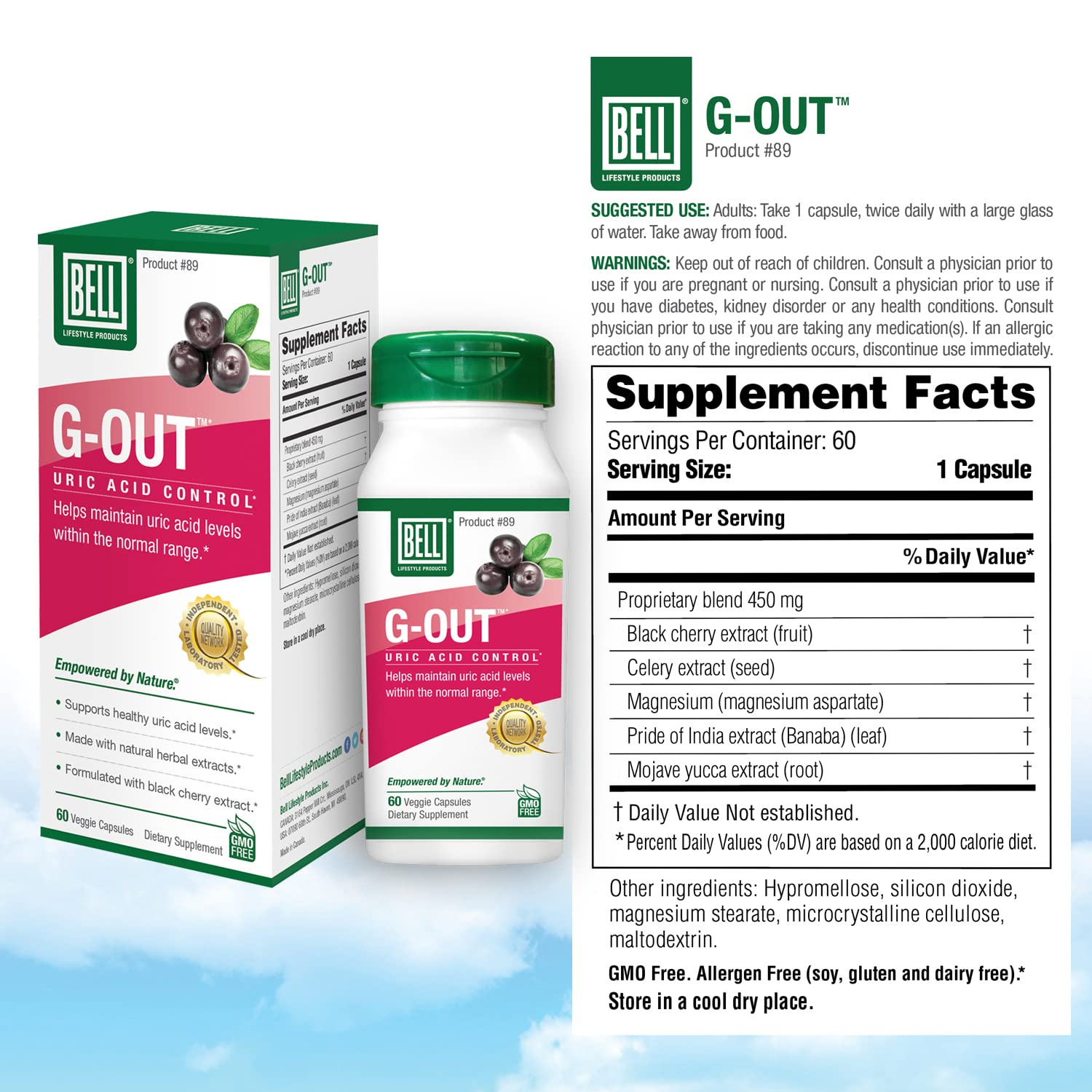 Foto 7 pulgar | Suplemento Bell G-out Uric Acid Cleanse 60 Cápsulas - Venta Internacional.