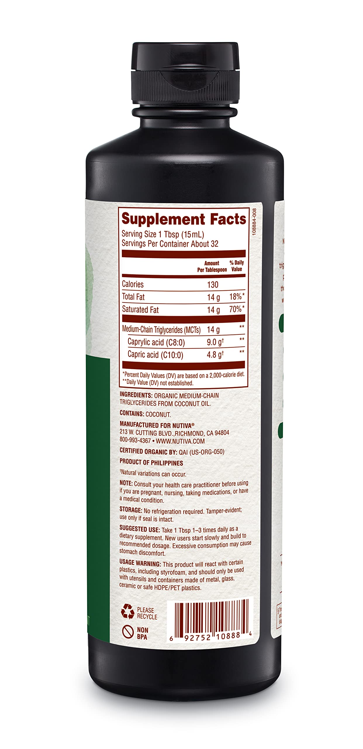Foto 5 | Suplemento Cetogénico Sin Sabor De Mct Oil Nutiva Organic De 473 Ml - Venta Internacional.