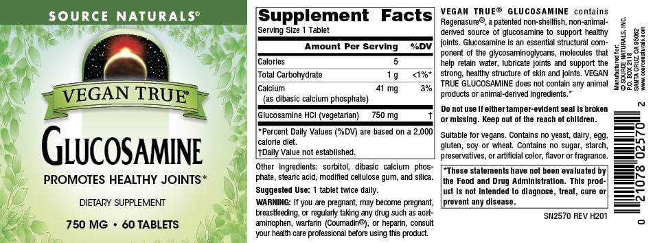 Foto 5 pulgar | Suplemento Source Naturals Vegan True Glucosamine 750 Mg - Venta Internacional.