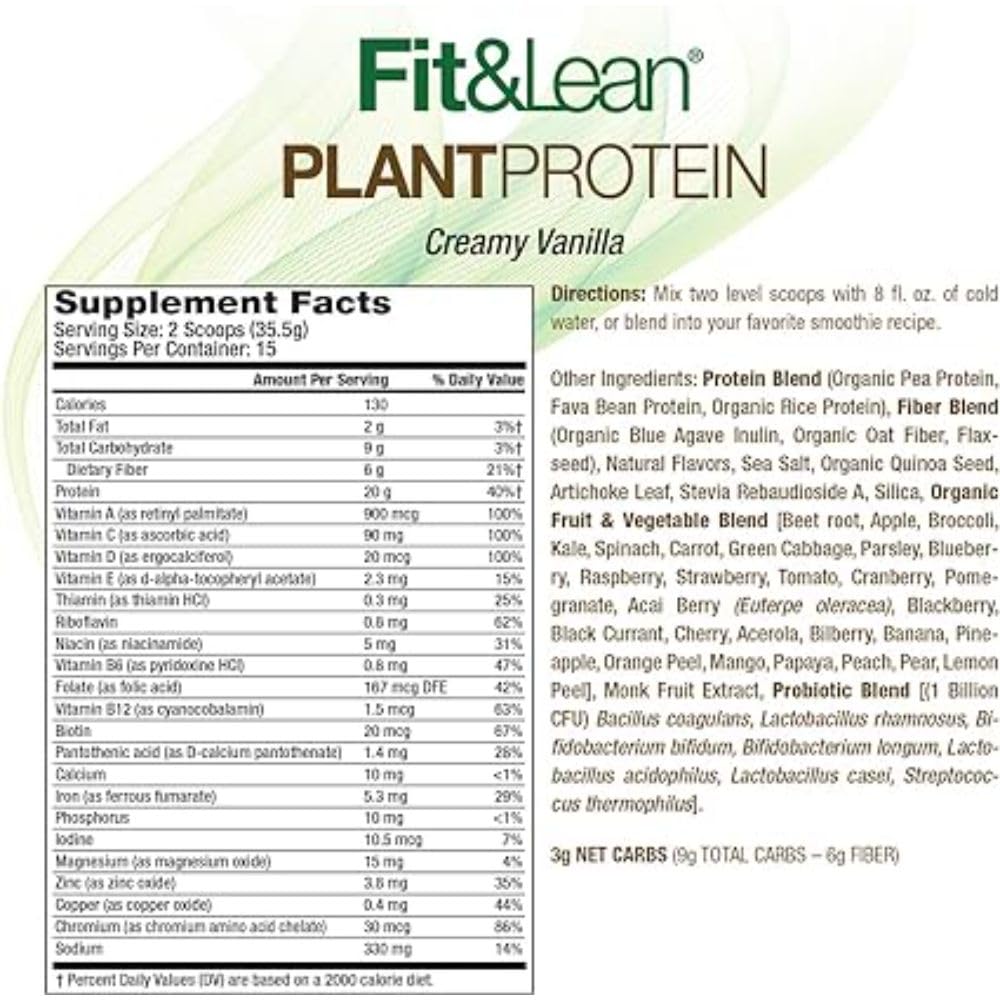 Foto 3 pulgar | Proteína En Polvo Fit & Lean Plant Vainilla 550 Ml, 20 G De Proteína - Venta Internacional.