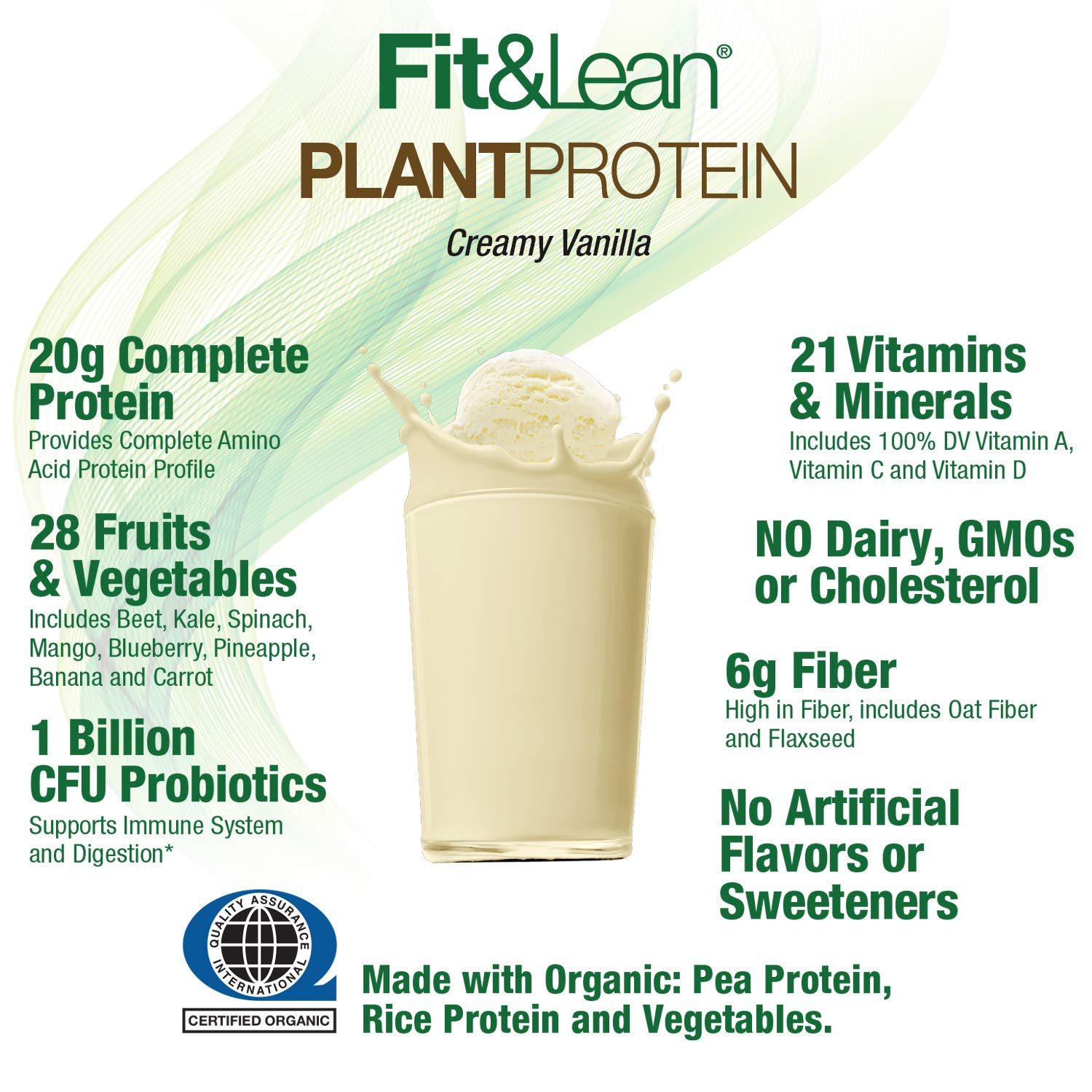Foto 7 pulgar | Proteína En Polvo Fit & Lean Plant Vainilla 550 Ml, 20 G De Proteína - Venta Internacional.