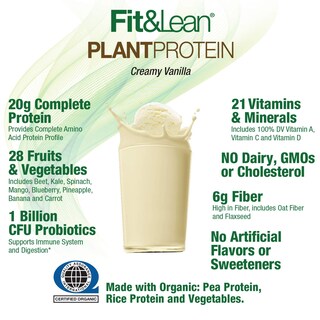 Foto 6 | Proteína En Polvo Fit & Lean Plant Vainilla 550 Ml, 20 G De Proteína - Venta Internacional.