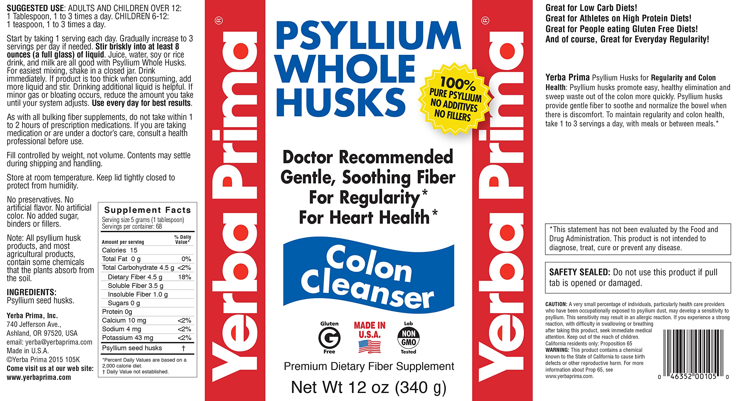Foto 7 pulgar | Suplemento De Fibra Yerba Prima Psyllium Husk 340 Ml Vegano - Venta Internacional.