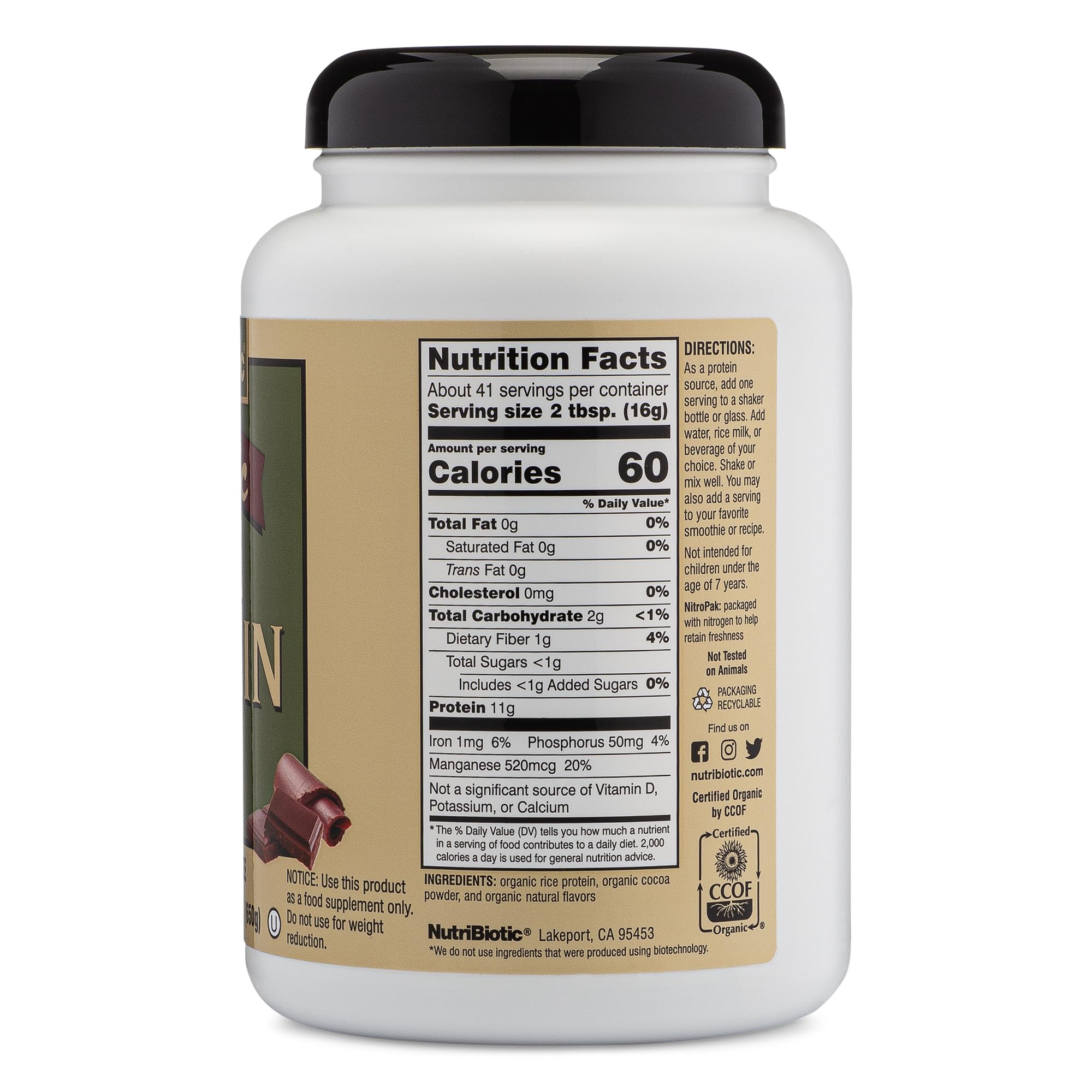 Foto 4 pulgar | Proteína En Polvo Nutribiotic, Arroz Y Chocolate, 680 Ml, Vegana - Venta Internacional.