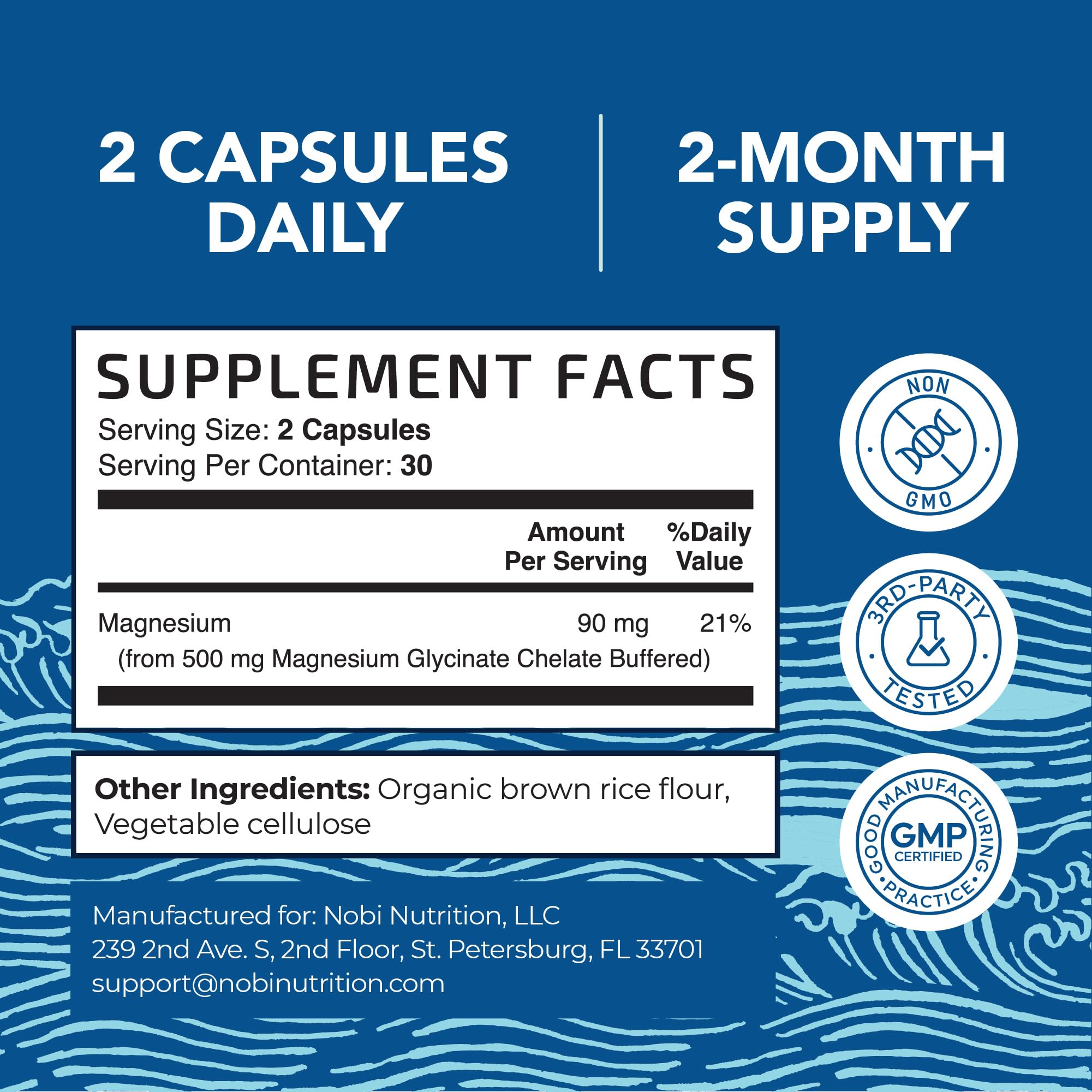 Foto 7 pulgar | Suplemento Nobi Nutrition De Glicinato De Magnesio, 500 Mg, 60 Unidades - Venta Internacional.