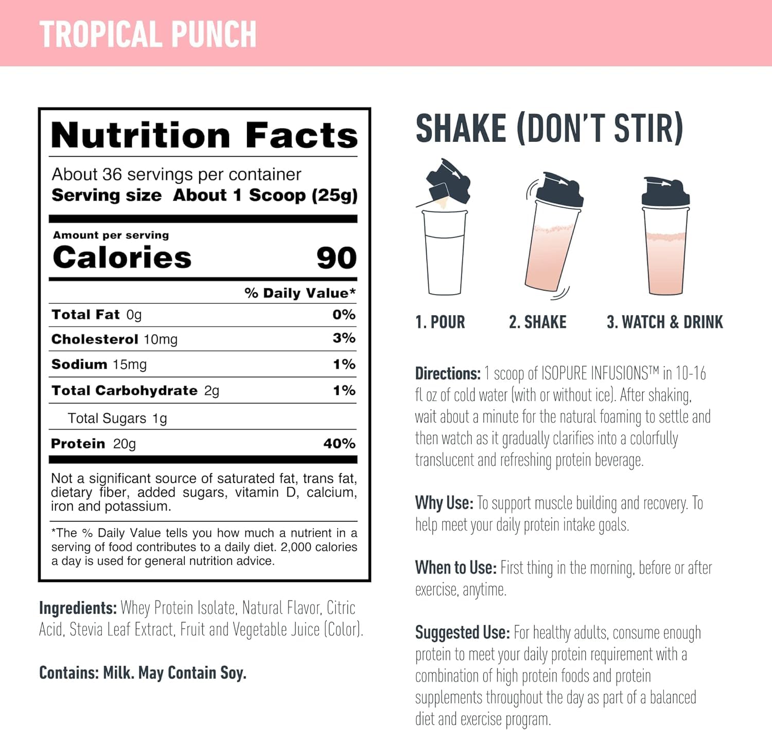Foto 4 pulgar | Proteína En Polvo Isopure Clear Whey Isolate Tropical 36 Serv - Venta Internacional.