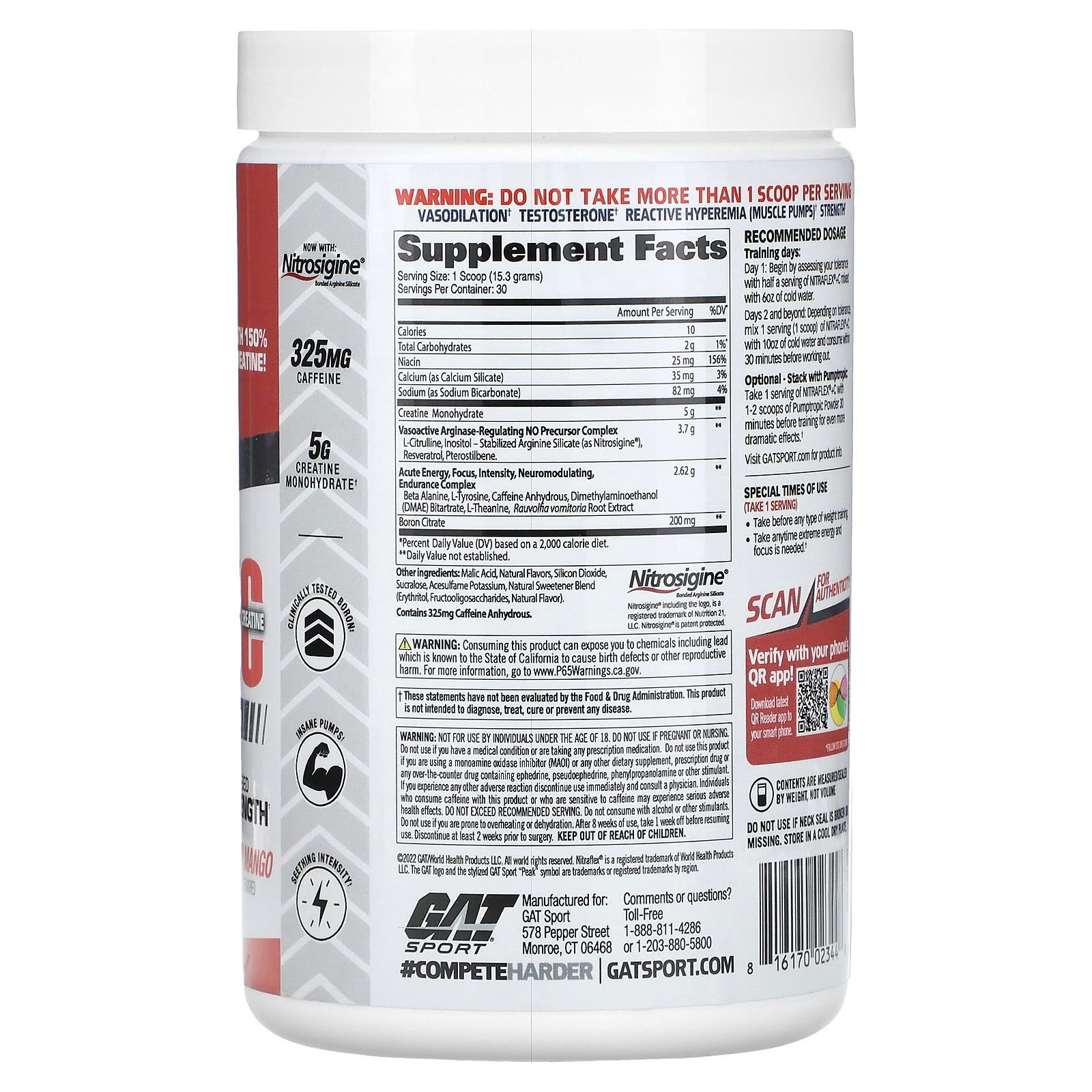 Foto 3 pulgar | Suplemento Gat Nitraflex + Creatina Fresa Mango 480ml - Venta Internacional.