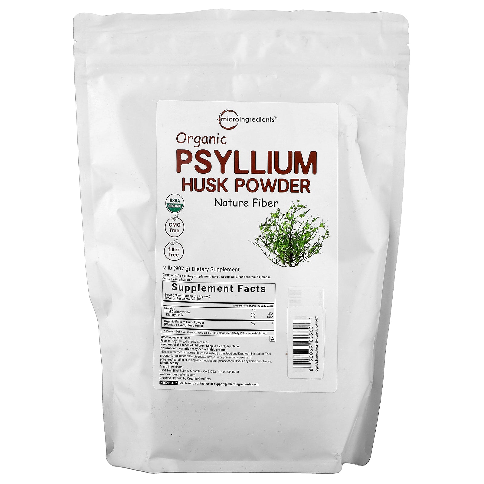 Foto 2 pulgar | Microingredientes Orgánicos De Cáscara De Psyllium En Polvo 907 G - Venta Internacional.