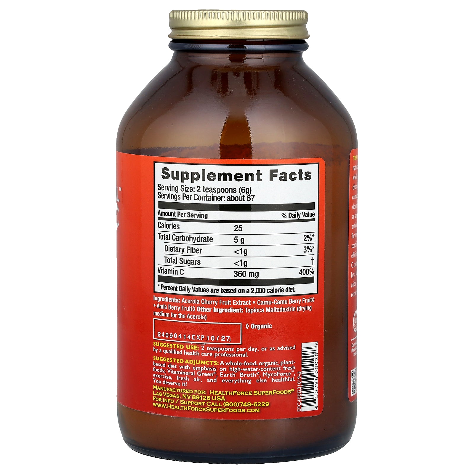 Foto 3 pulgar | Suplemento De Vitamina C Truly Natural Superfoods De Healthforce, 400 G - Venta Internacional.