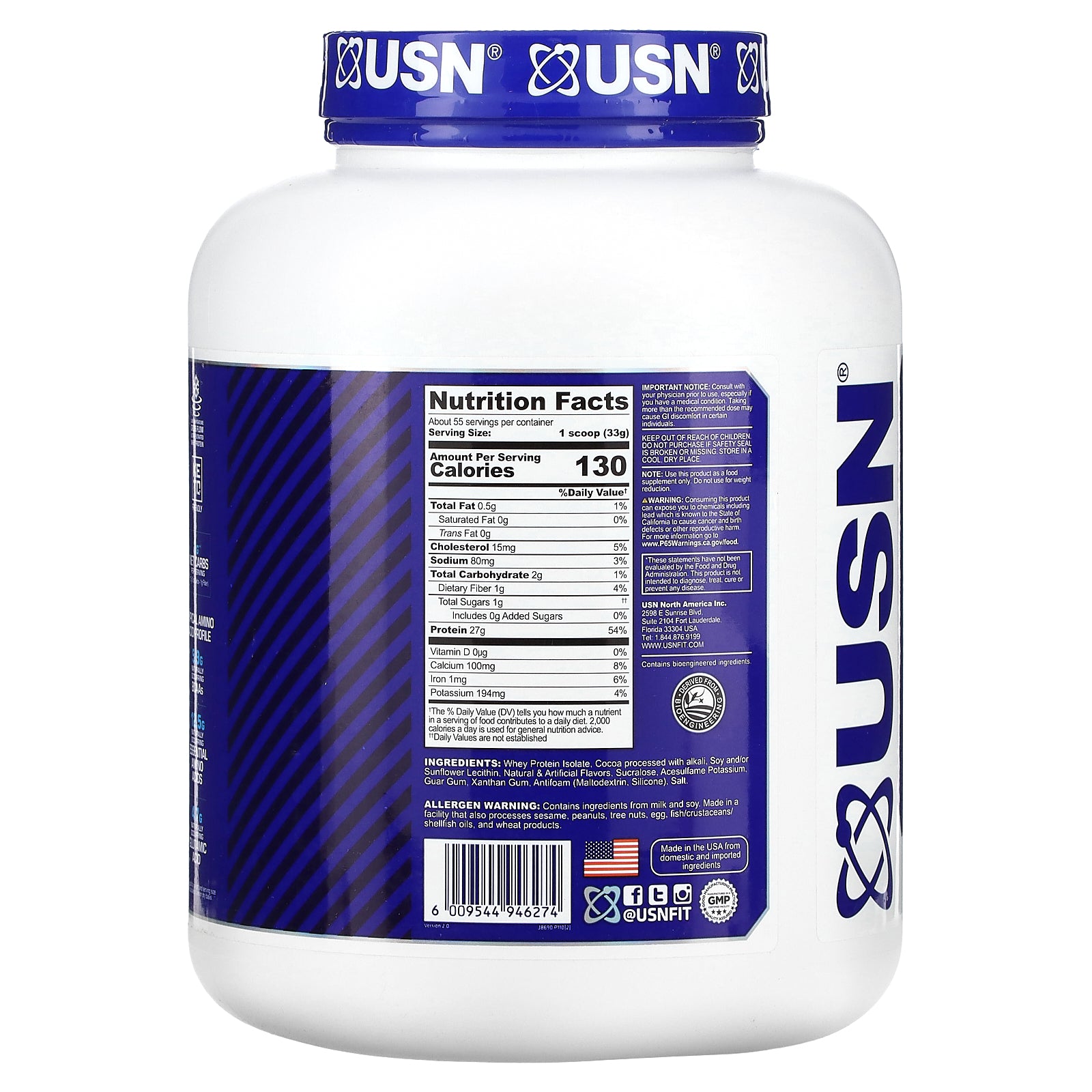Foto 2 | Proteína En Polvo Usn Isopro 100% Aislada De Proteína De Suero, 4,12 Kg - Venta Internacional.